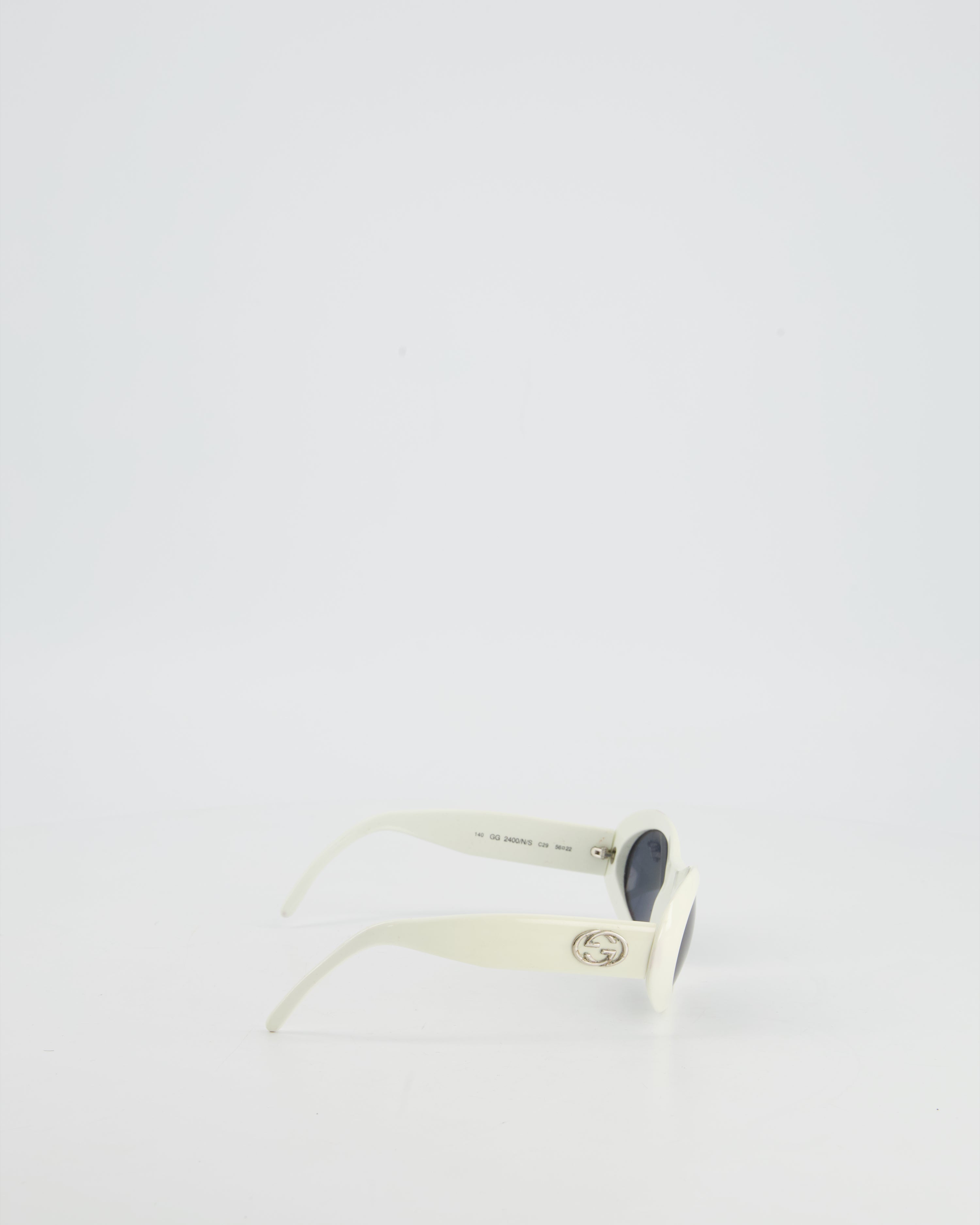 Gucci White Oval Sunglasses with Logo Detail