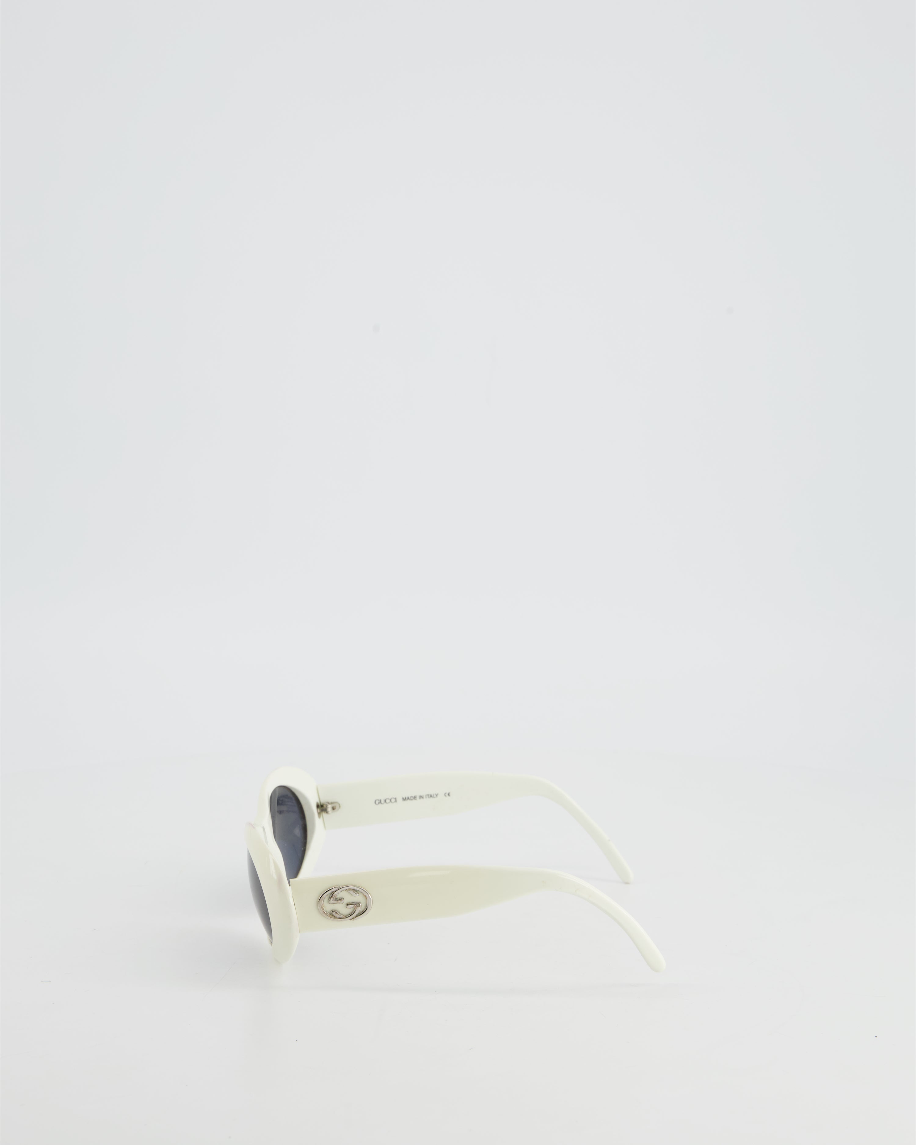 Gucci White Oval Sunglasses with Logo Detail