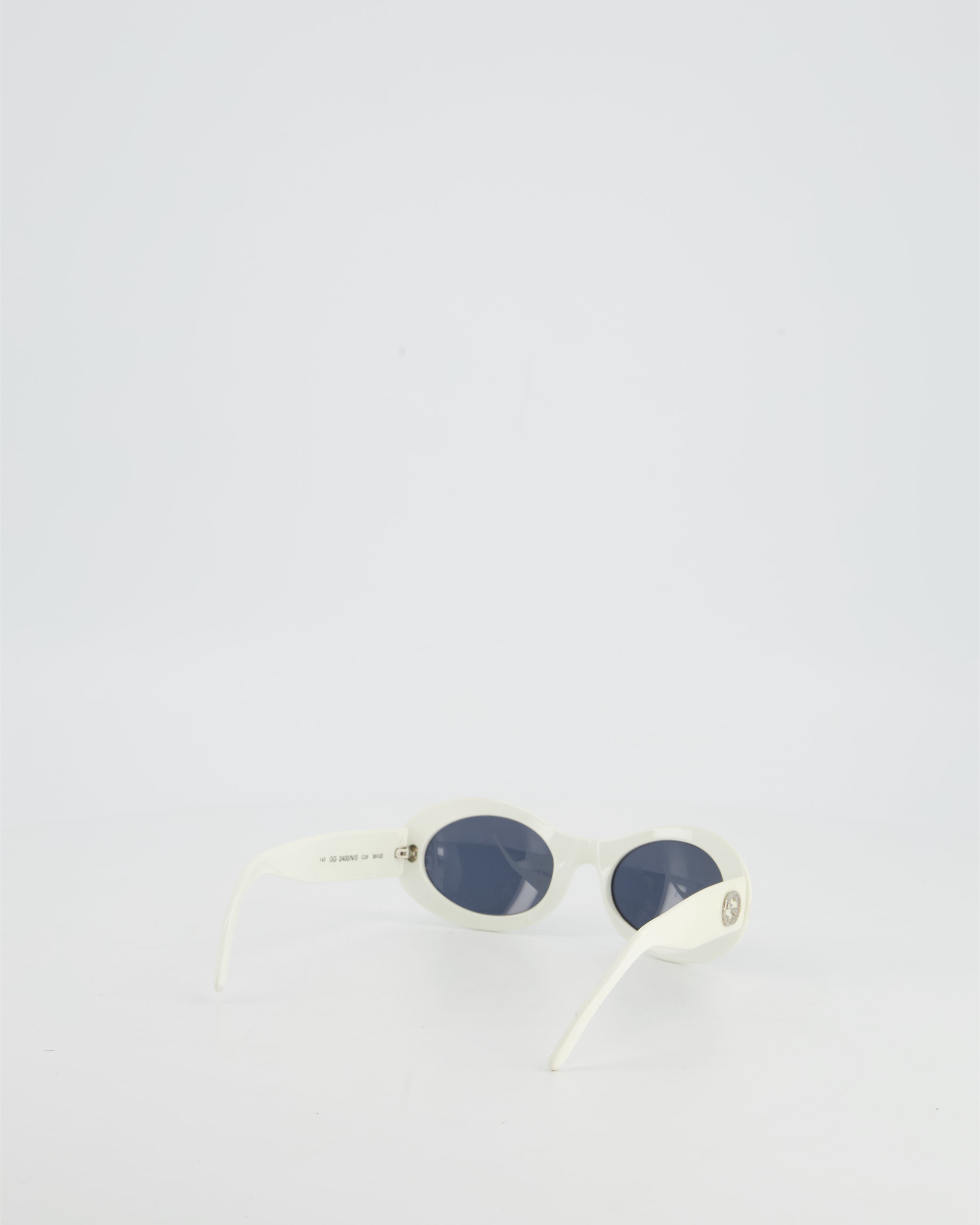 Gucci White Oval Sunglasses with Logo Detail