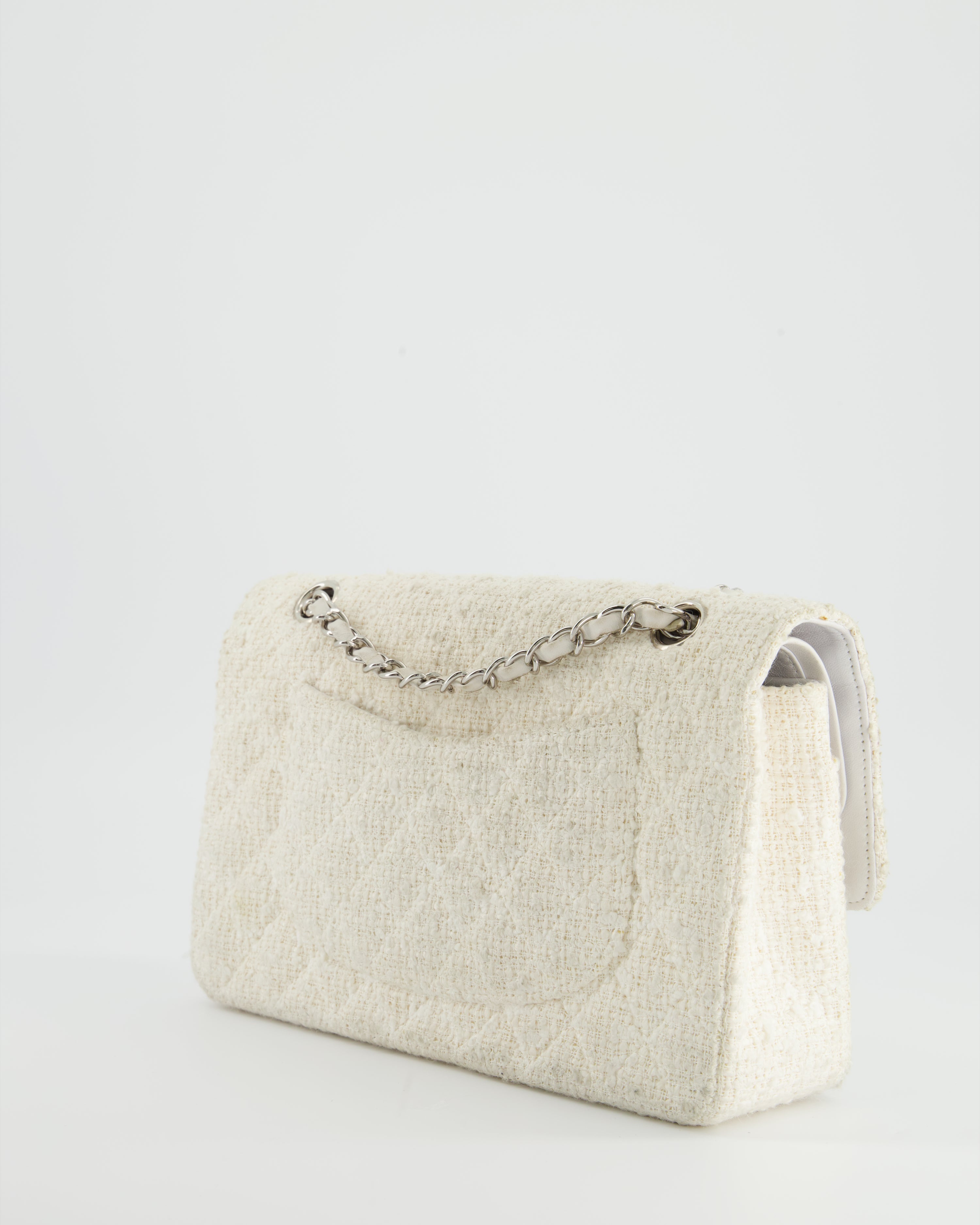 Chanel Vintage White Tweed Classic Double Flap Bag with Silver Hardware RRP - £8,530