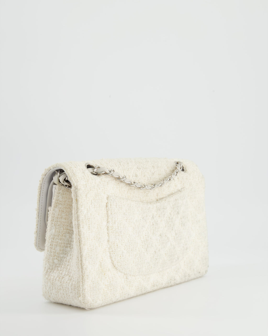 Chanel Vintage White Tweed Classic Double Flap Bag with Silver Hardware RRP - £8,530
