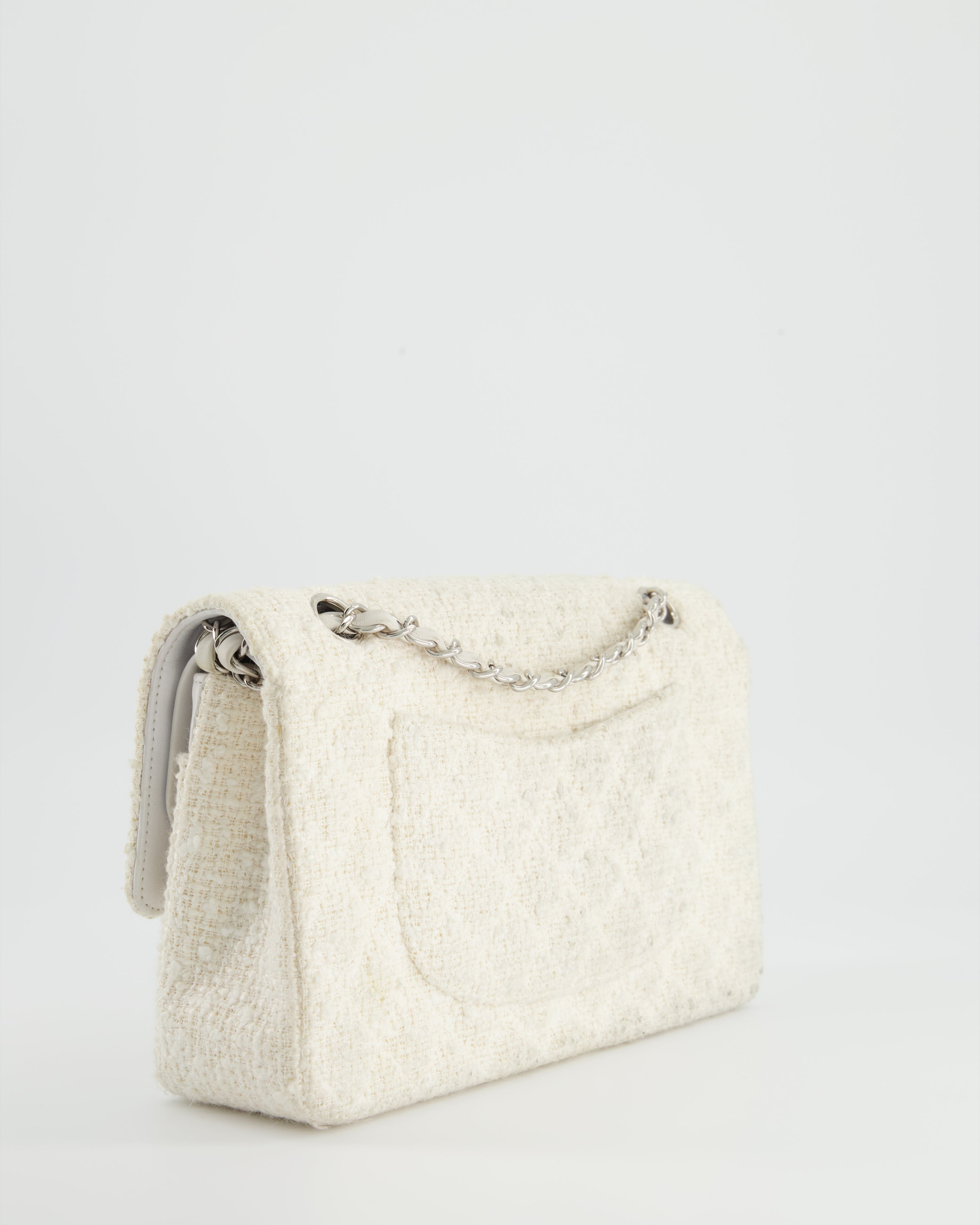Chanel Vintage White Tweed Classic Double Flap Bag with Silver Hardware RRP - £8,530