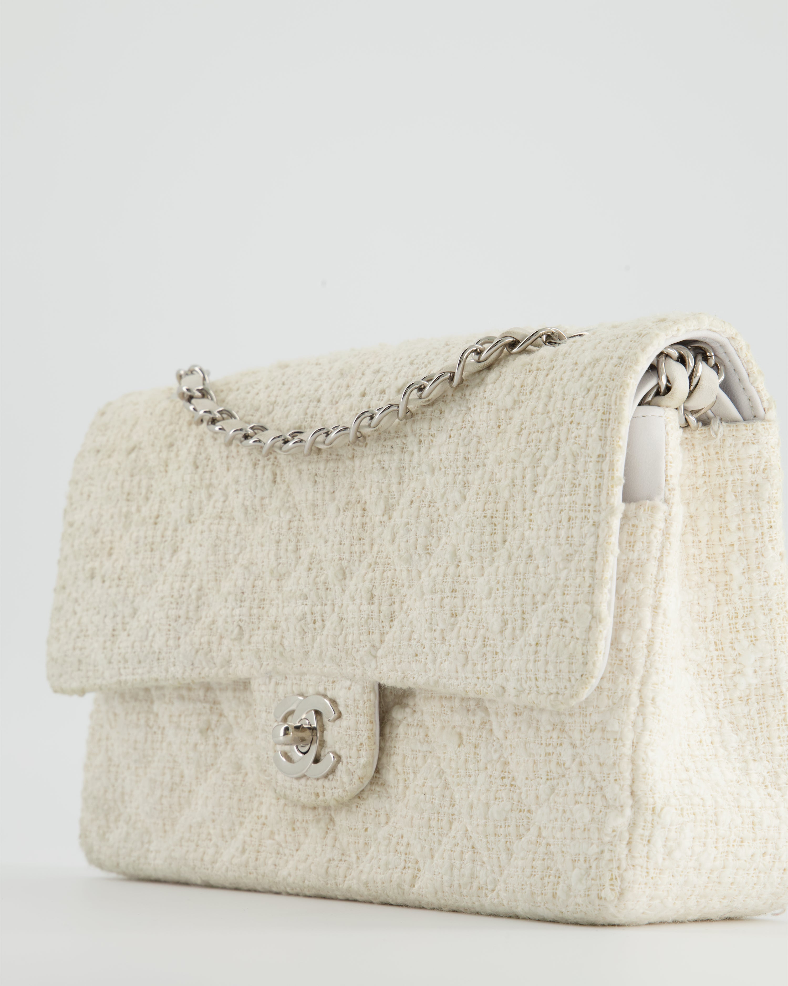 Chanel Vintage White Tweed Classic Double Flap Bag with Silver Hardware RRP - £8,530