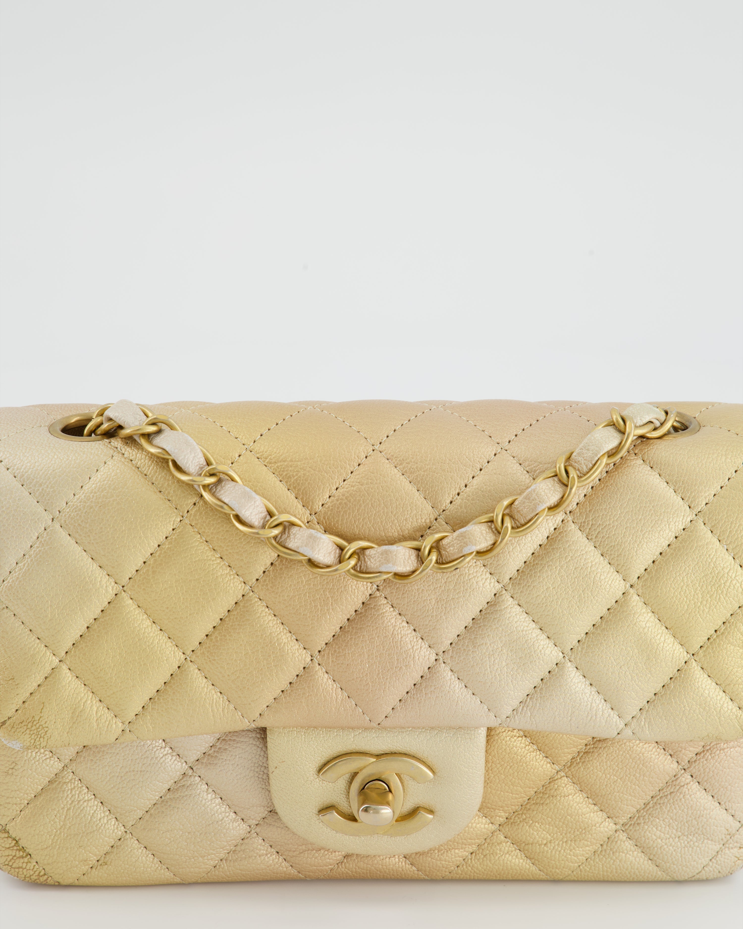 *UNICORN* Chanel Metallic Gold Ombre Mini Rectangular in Aged Calfskin with Brushed Gold Hardware