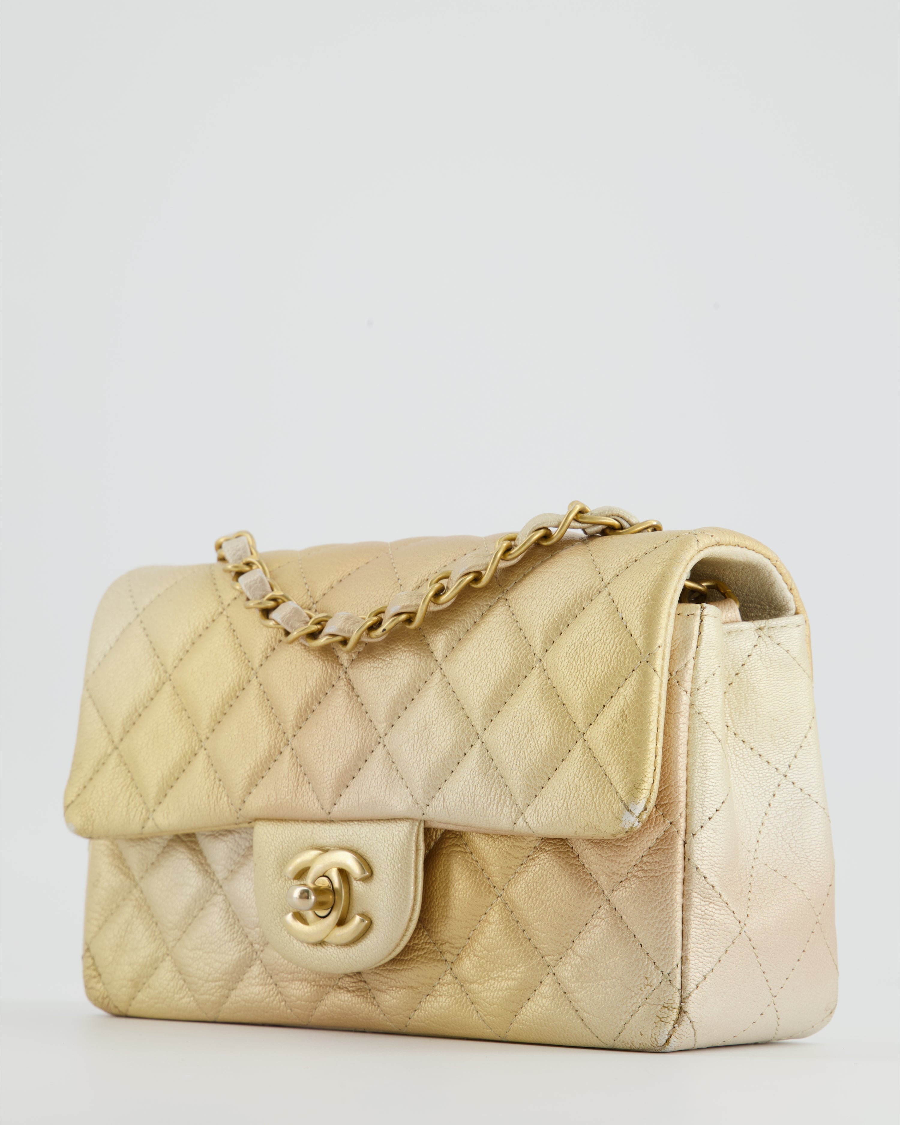 *UNICORN* Chanel Metallic Gold Ombre Mini Rectangular in Aged Calfskin with Brushed Gold Hardware