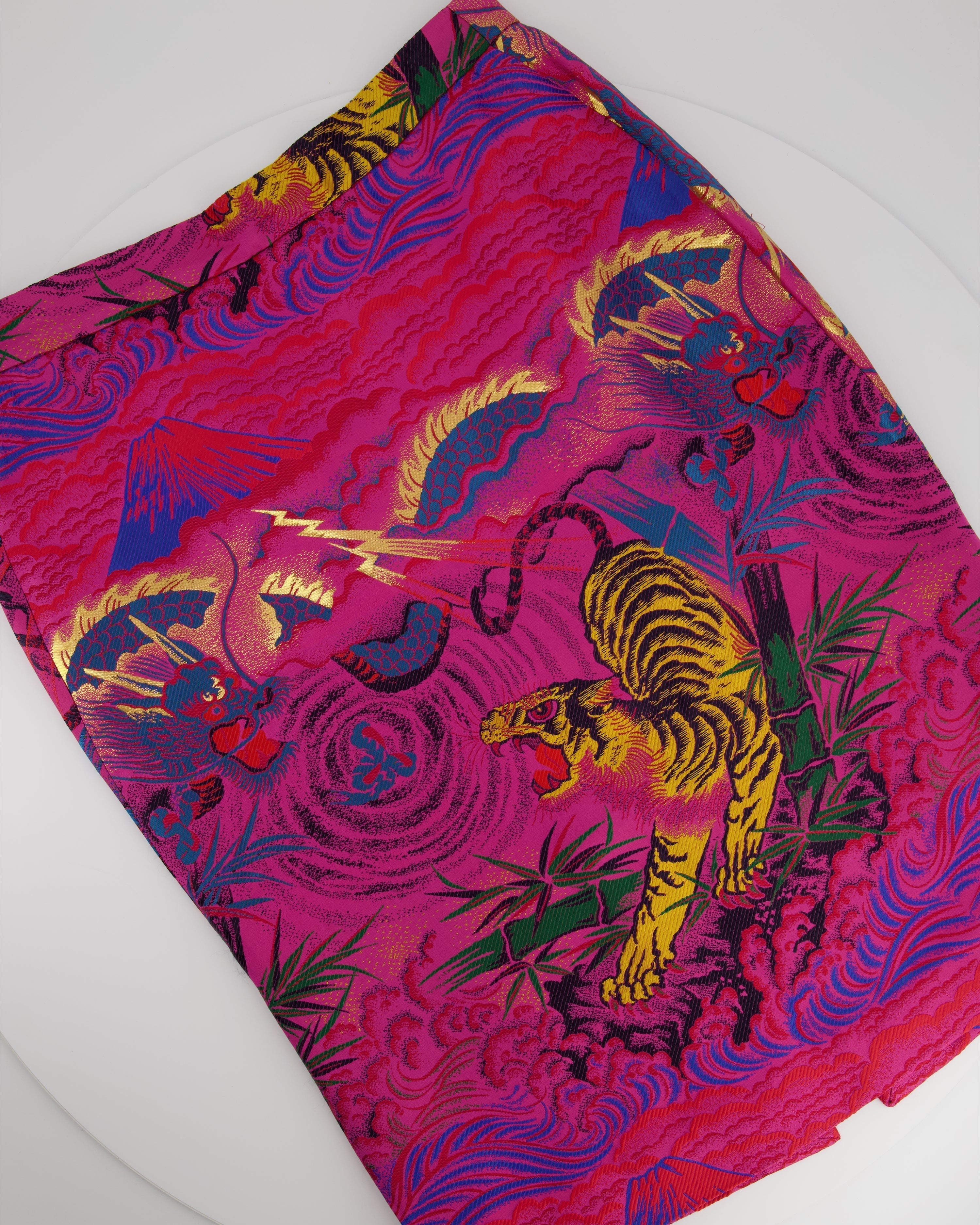 Gucci Pink, Purple Tiger Printed Pencil Skirt Size 42 (UK 10)