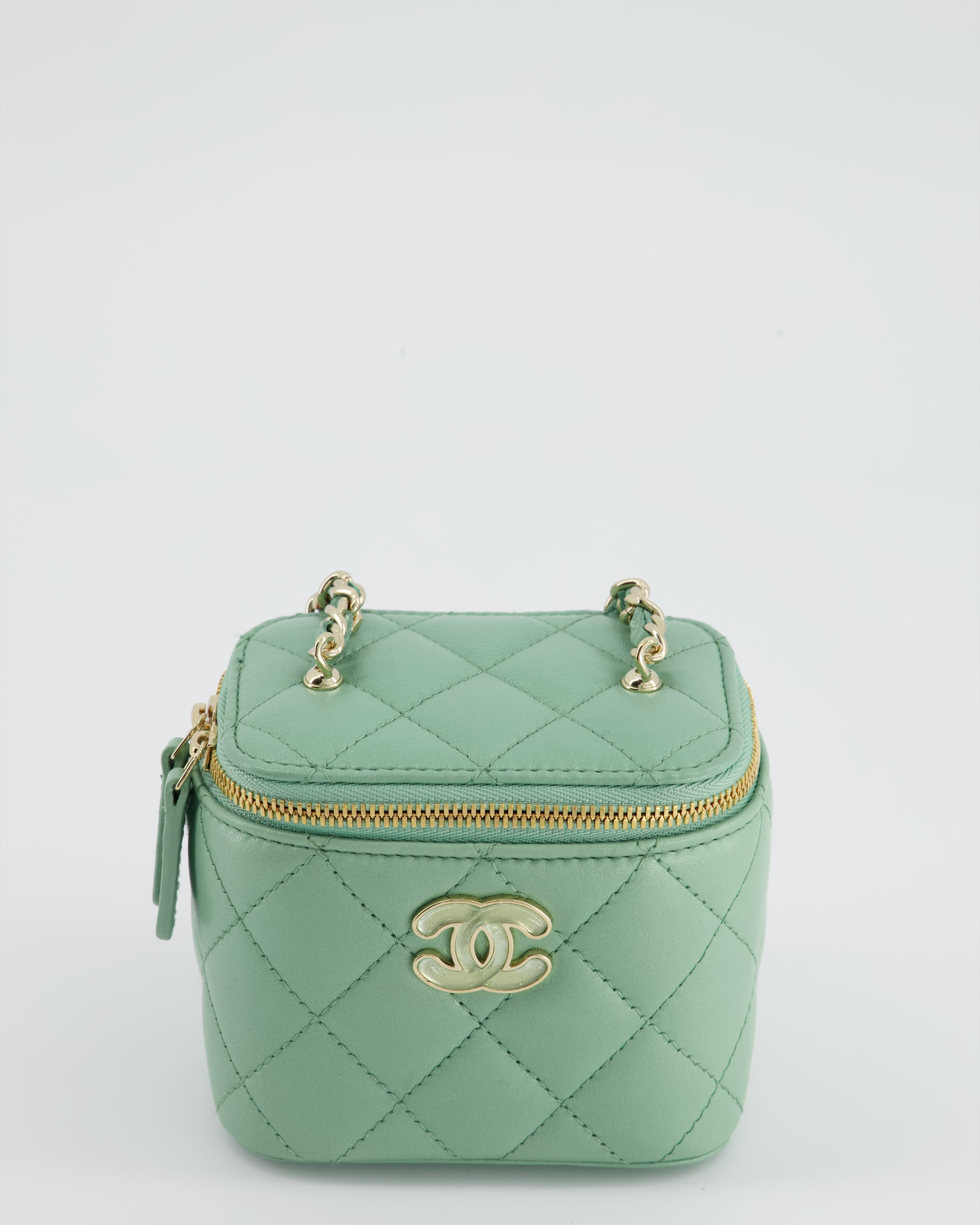 Chanel Pistachio Green Coco Crush Mini Vanity Bag in Lambskin Leather with Champagne Gold & Green Enamel Hardware