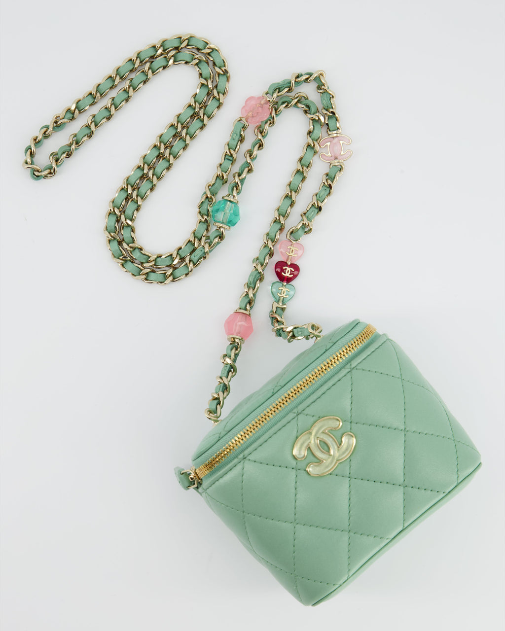 Chanel Pistachio Green Coco Crush Mini Vanity Bag in Lambskin Leather with Champagne Gold & Green Enamel Hardware