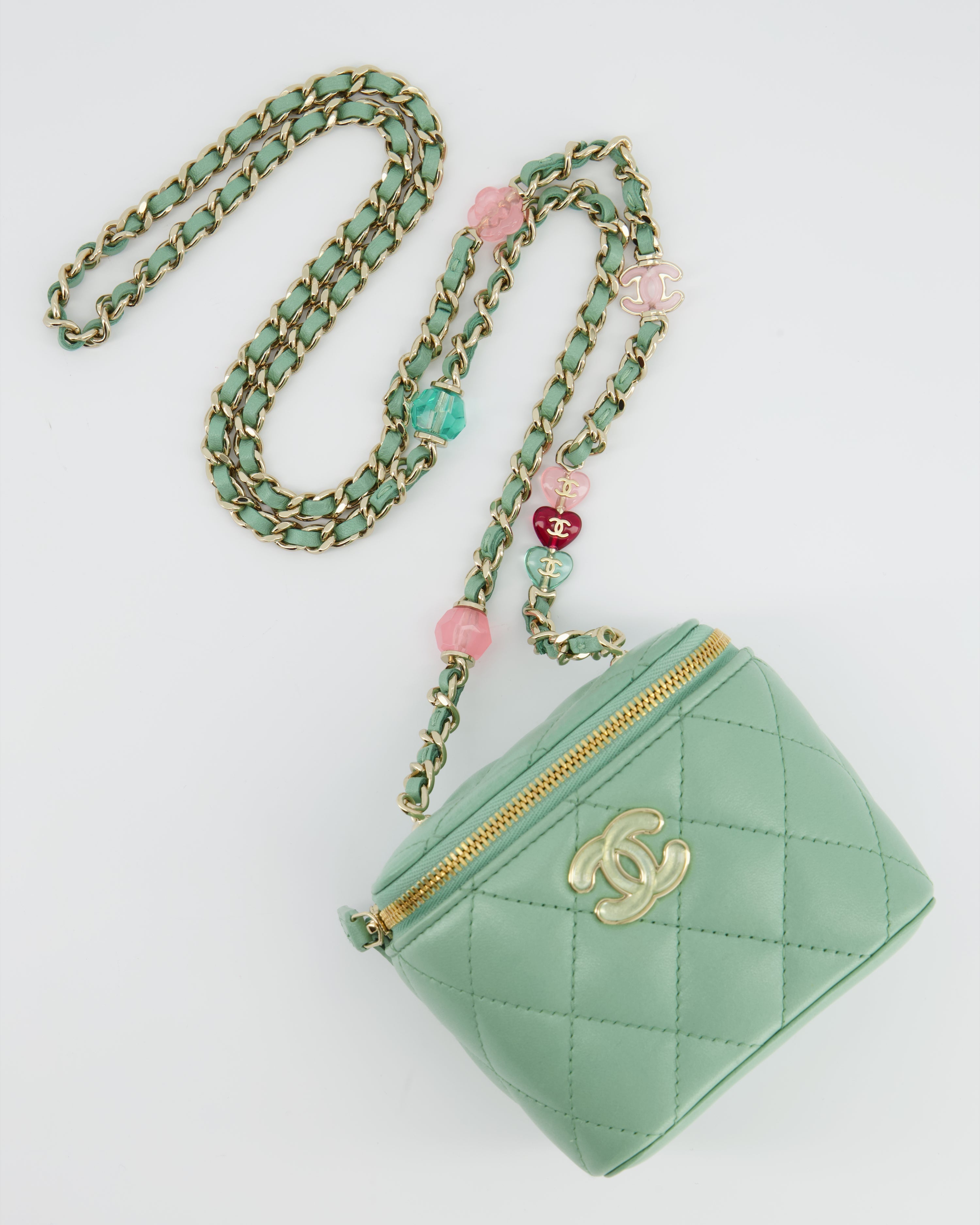 Chanel Pistachio Green Coco Crush Mini Vanity Bag in Lambskin Leather with Champagne Gold & Green Enamel Hardware