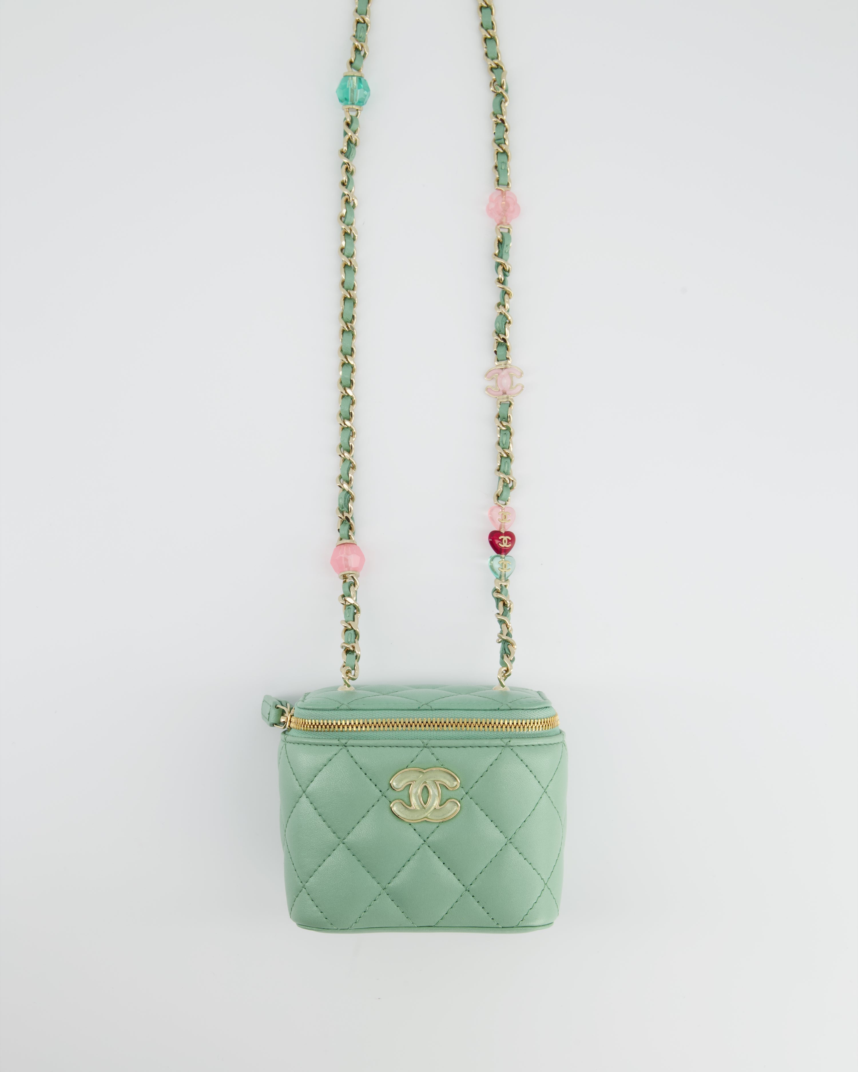 Chanel Pistachio Green Coco Crush Mini Vanity Bag in Lambskin Leather with Champagne Gold & Green Enamel Hardware