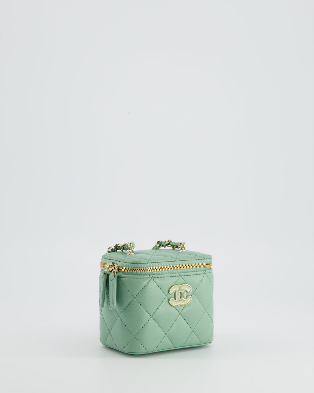 Chanel Pistachio Green Coco Crush Mini Vanity Bag in Lambskin Leather with Champagne Gold & Green Enamel Hardware
