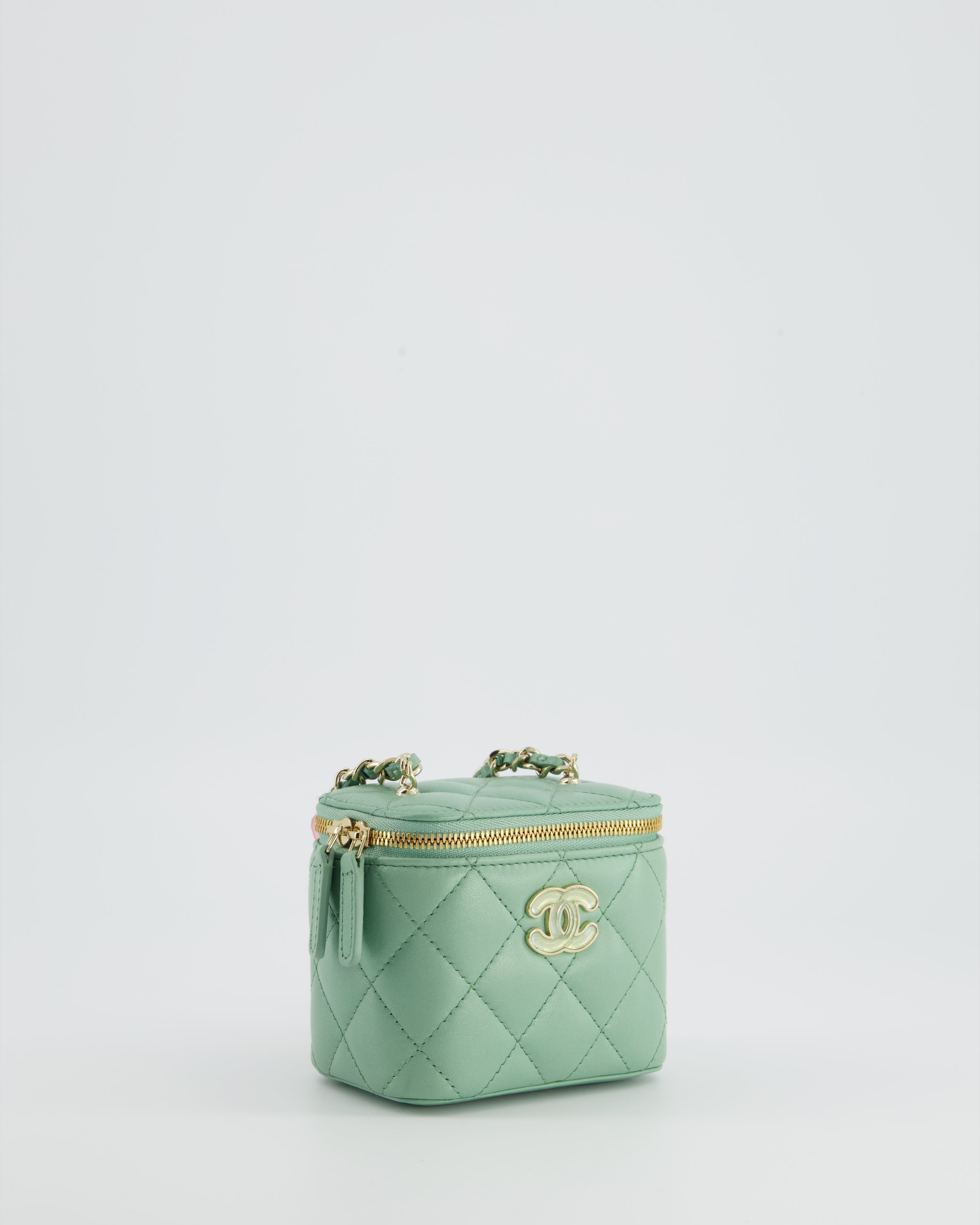 Chanel Pistachio Green Coco Crush Mini Vanity Bag in Lambskin Leather with Champagne Gold & Green Enamel Hardware