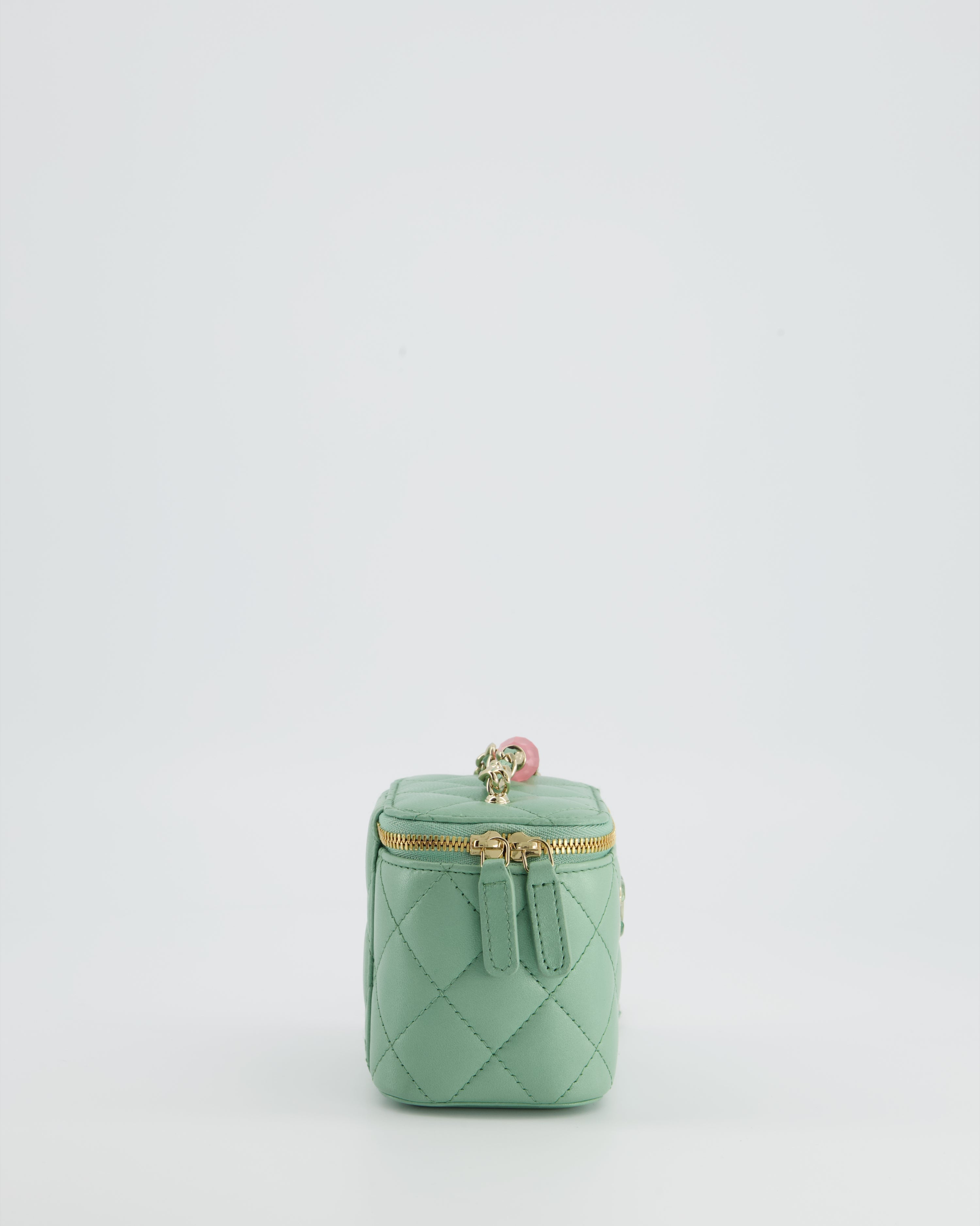 Chanel Pistachio Green Coco Crush Mini Vanity Bag in Lambskin Leather with Champagne Gold & Green Enamel Hardware