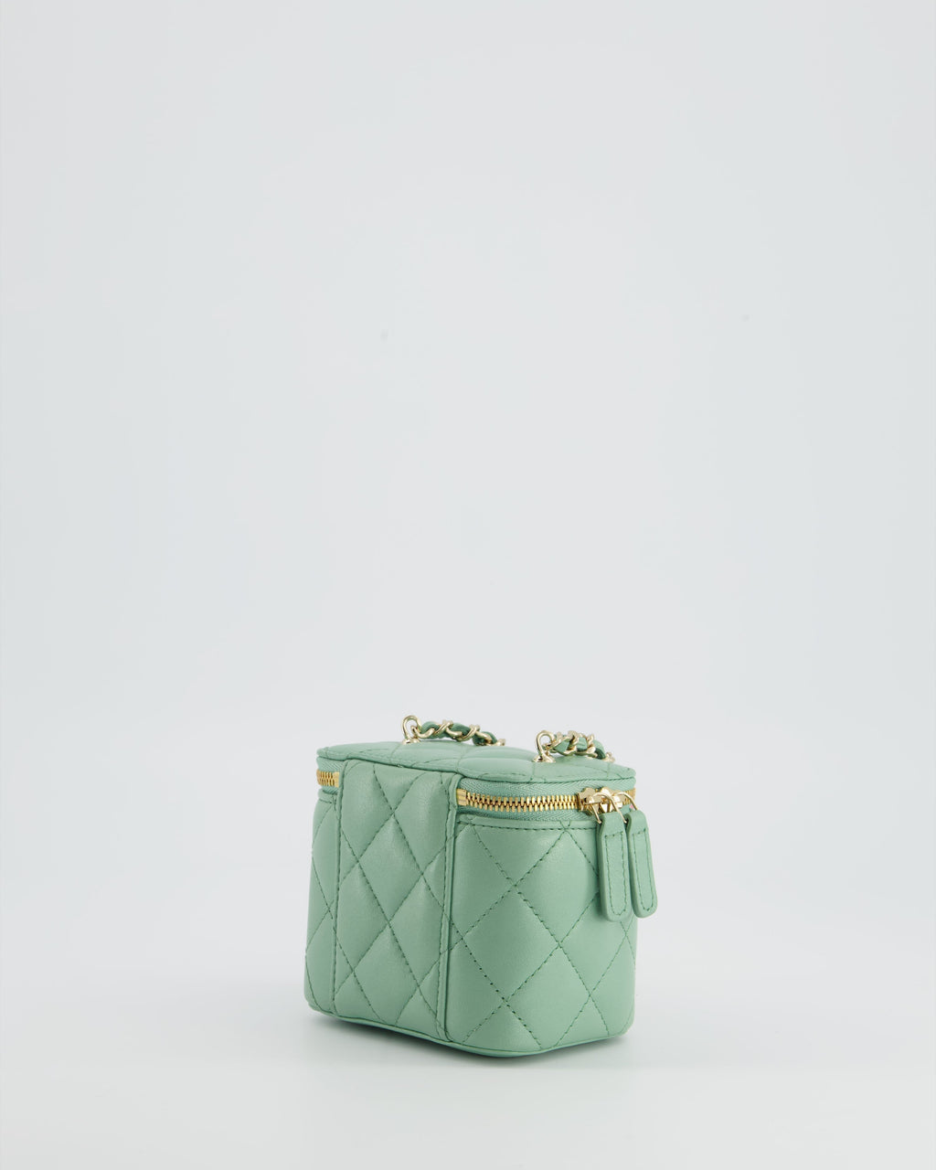 Chanel Pistachio Green Coco Crush Mini Vanity Bag in Lambskin Leather with Champagne Gold & Green Enamel Hardware