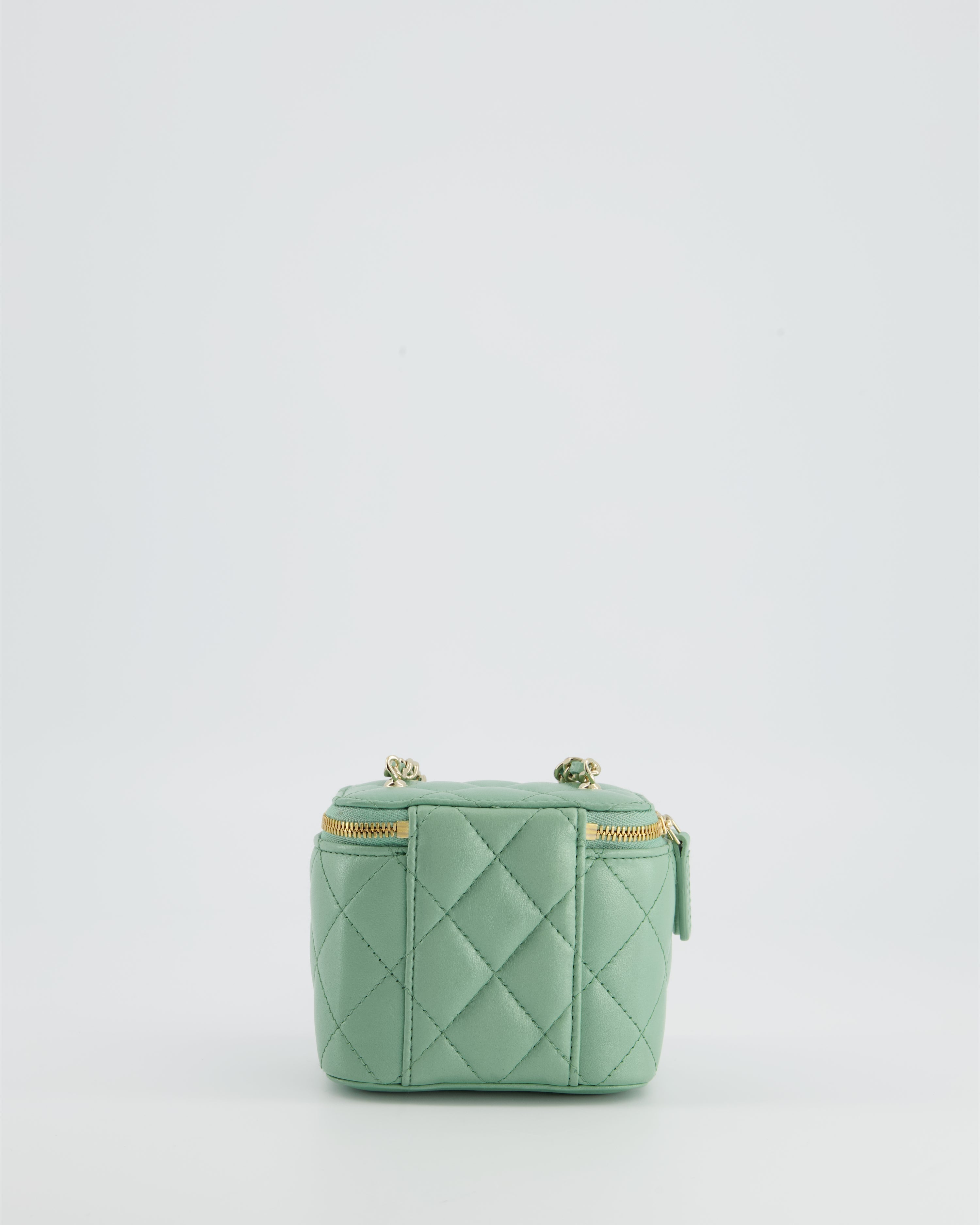 Chanel Pistachio Green Coco Crush Mini Vanity Bag in Lambskin Leather with Champagne Gold & Green Enamel Hardware