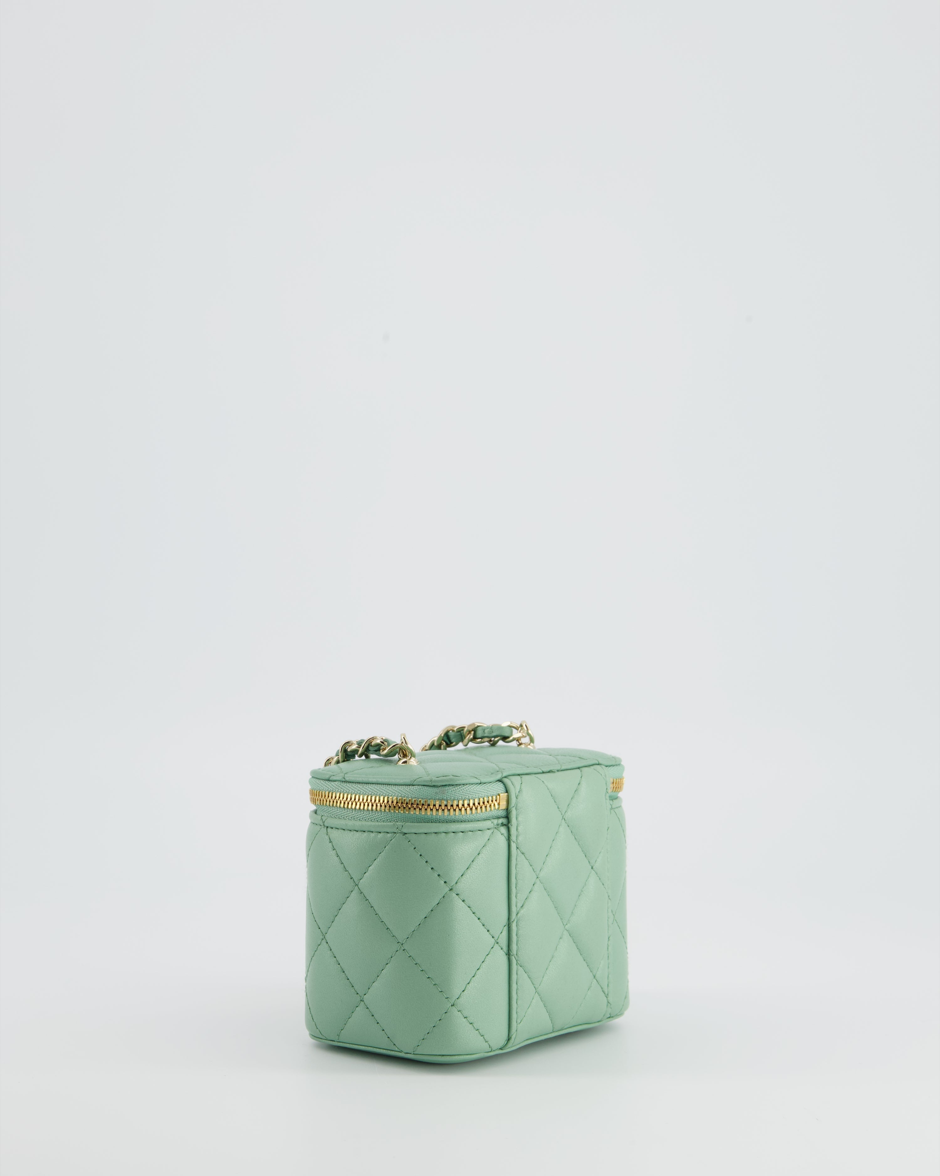 Chanel Pistachio Green Coco Crush Mini Vanity Bag in Lambskin Leather with Champagne Gold & Green Enamel Hardware