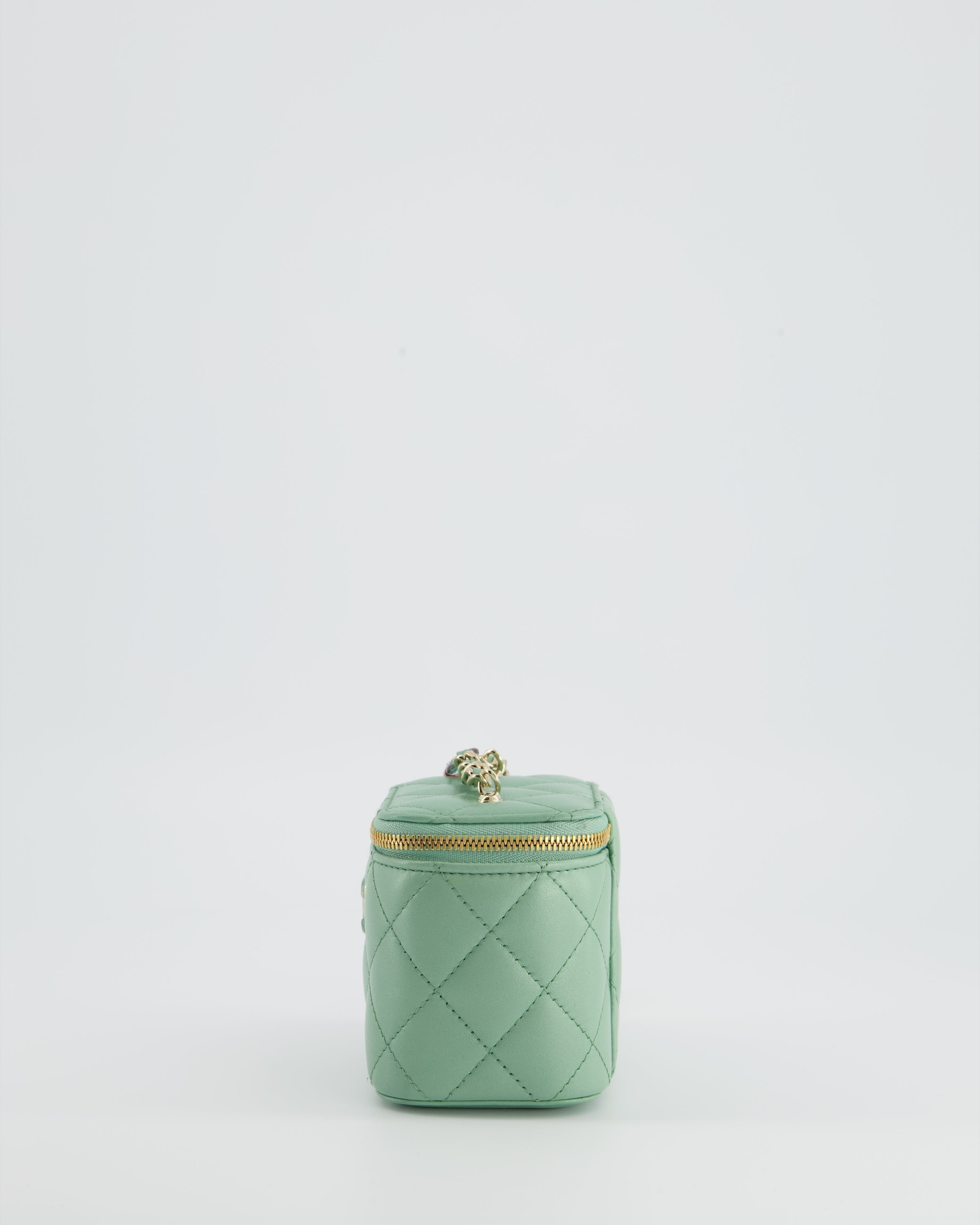 Chanel Pistachio Green Coco Crush Mini Vanity Bag in Lambskin Leather with Champagne Gold & Green Enamel Hardware