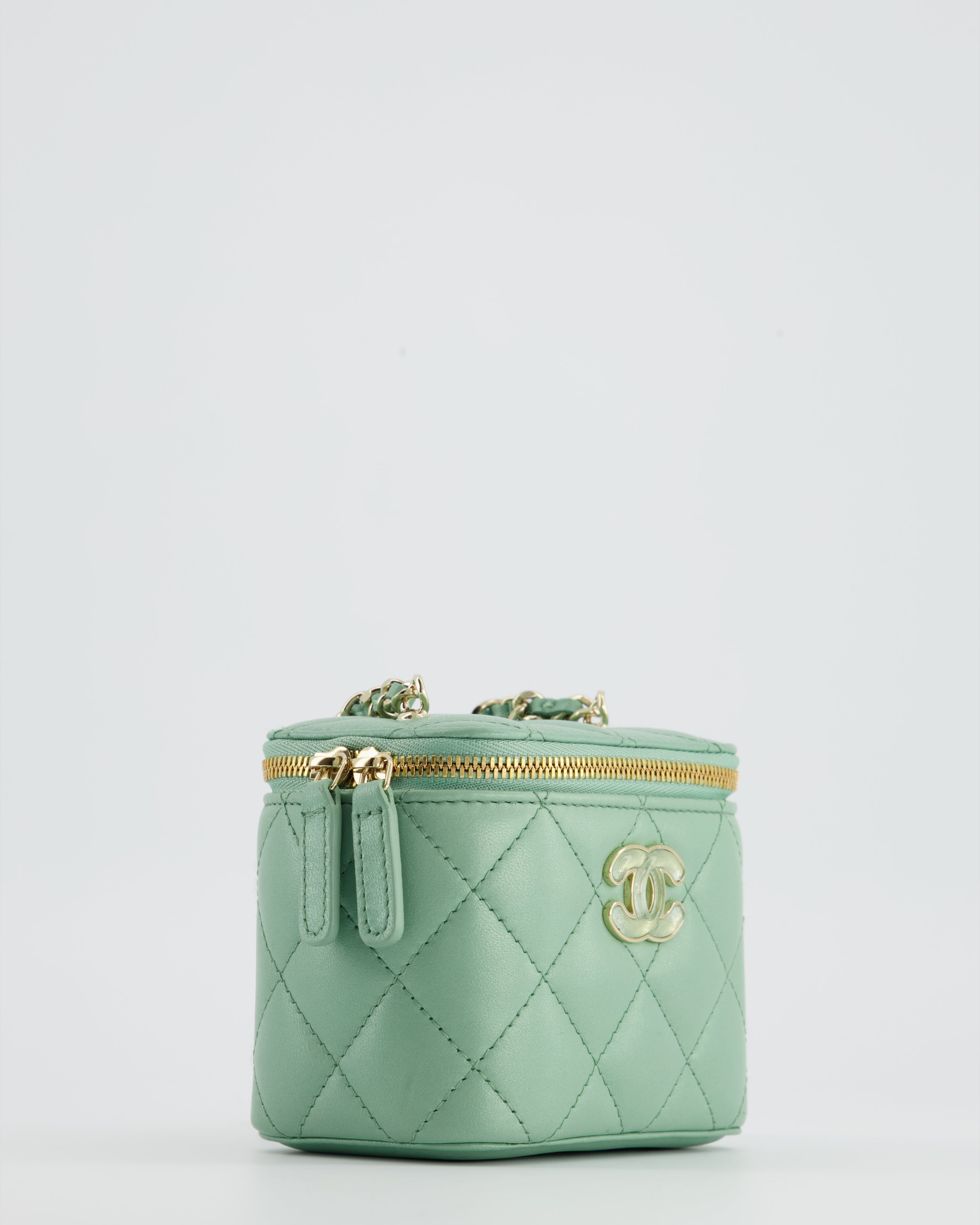 Chanel Pistachio Green Coco Crush Mini Vanity Bag in Lambskin Leather with Champagne Gold & Green Enamel Hardware