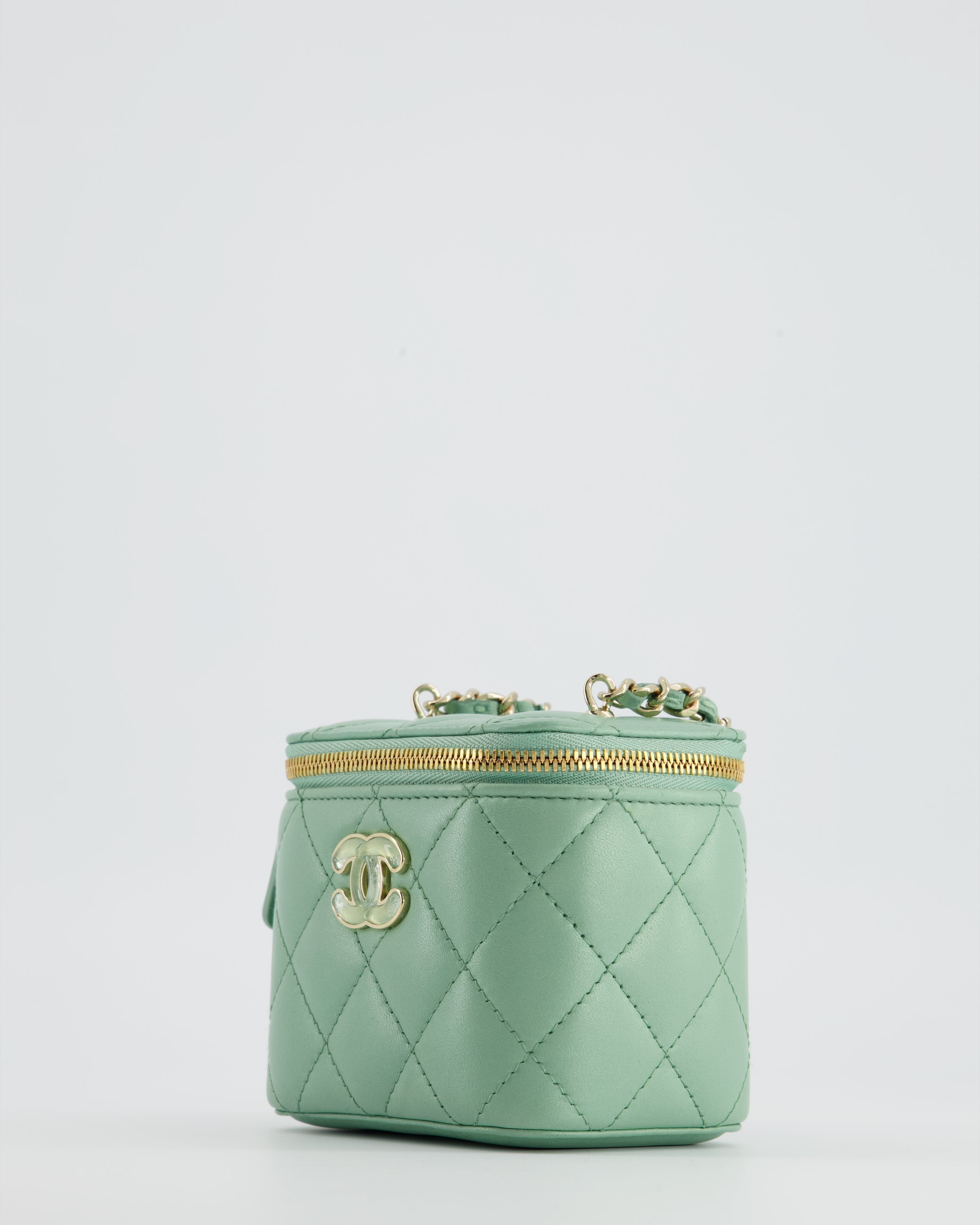 Chanel Pistachio Green Coco Crush Mini Vanity Bag in Lambskin Leather with Champagne Gold & Green Enamel Hardware