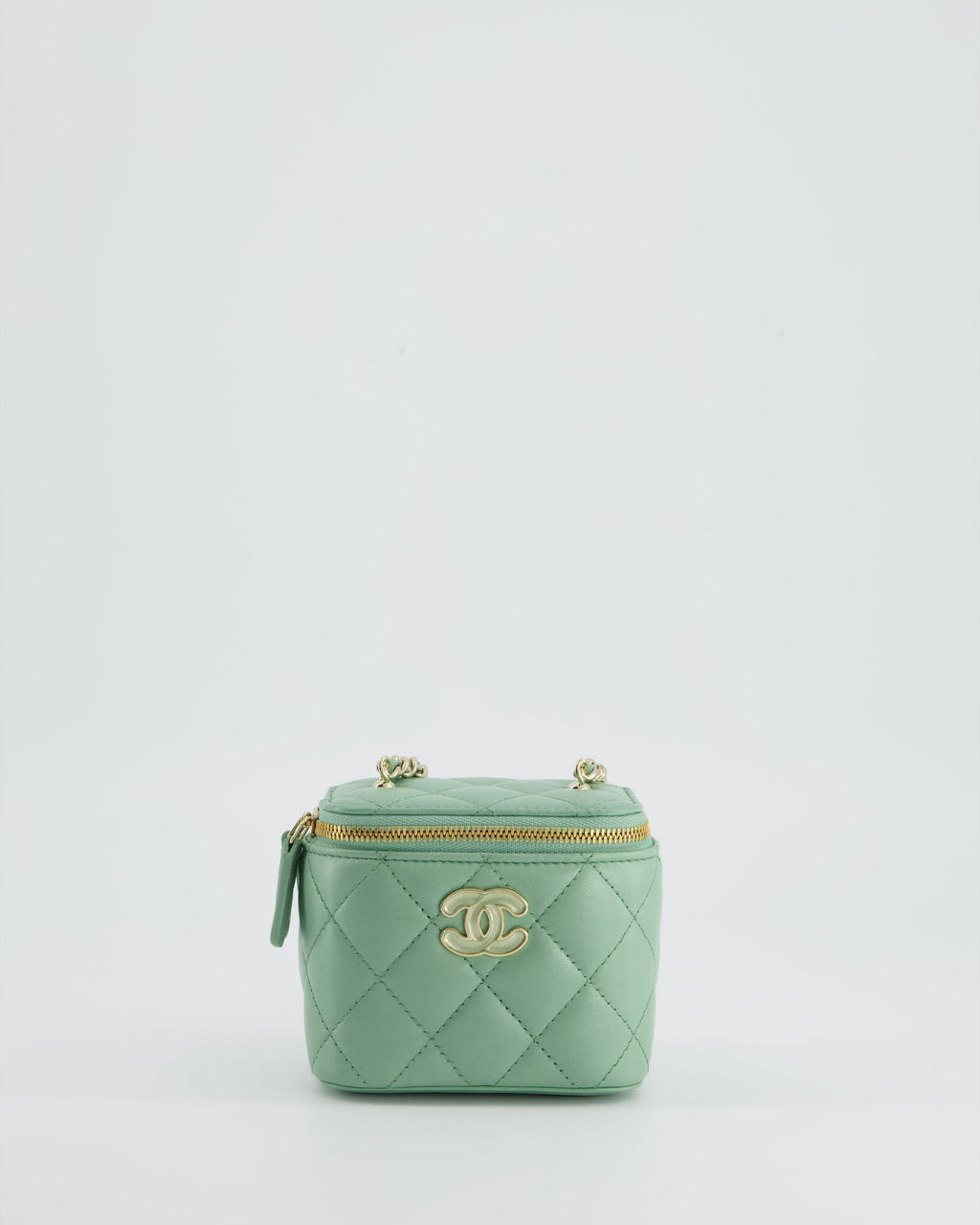 Chanel Pistachio Green Coco Crush Mini Vanity Bag in Lambskin Leather with Champagne Gold & Green Enamel Hardware
