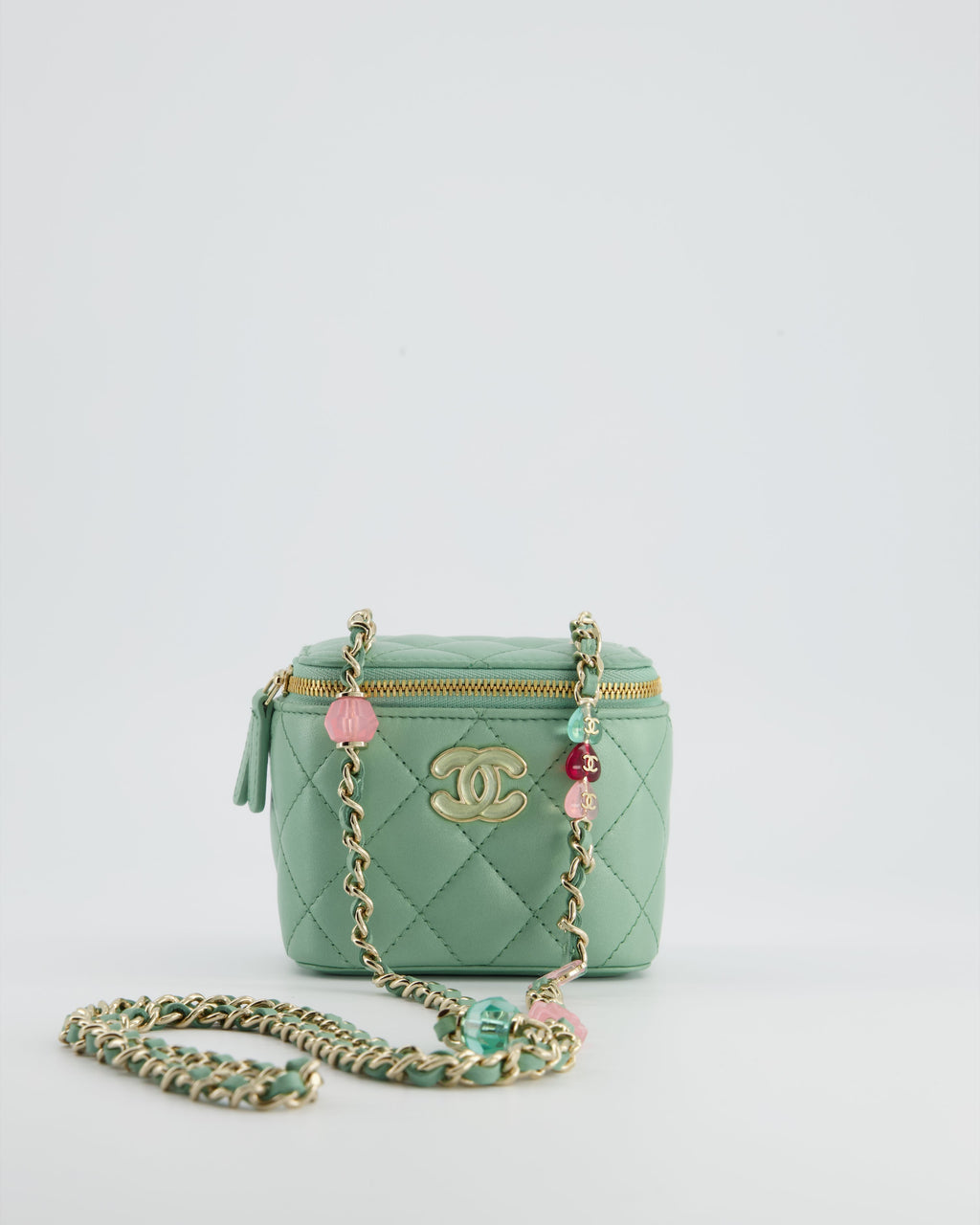 Chanel Pistachio Green Coco Crush Mini Vanity Bag in Lambskin Leather with Champagne Gold & Green Enamel Hardware
