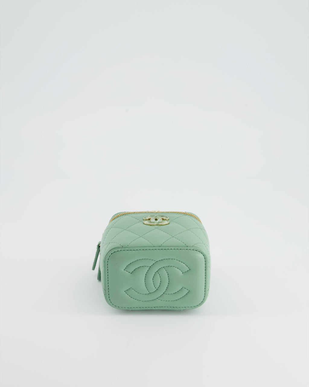 Chanel Pistachio Green Coco Crush Mini Vanity Bag in Lambskin Leather with Champagne Gold & Green Enamel Hardware