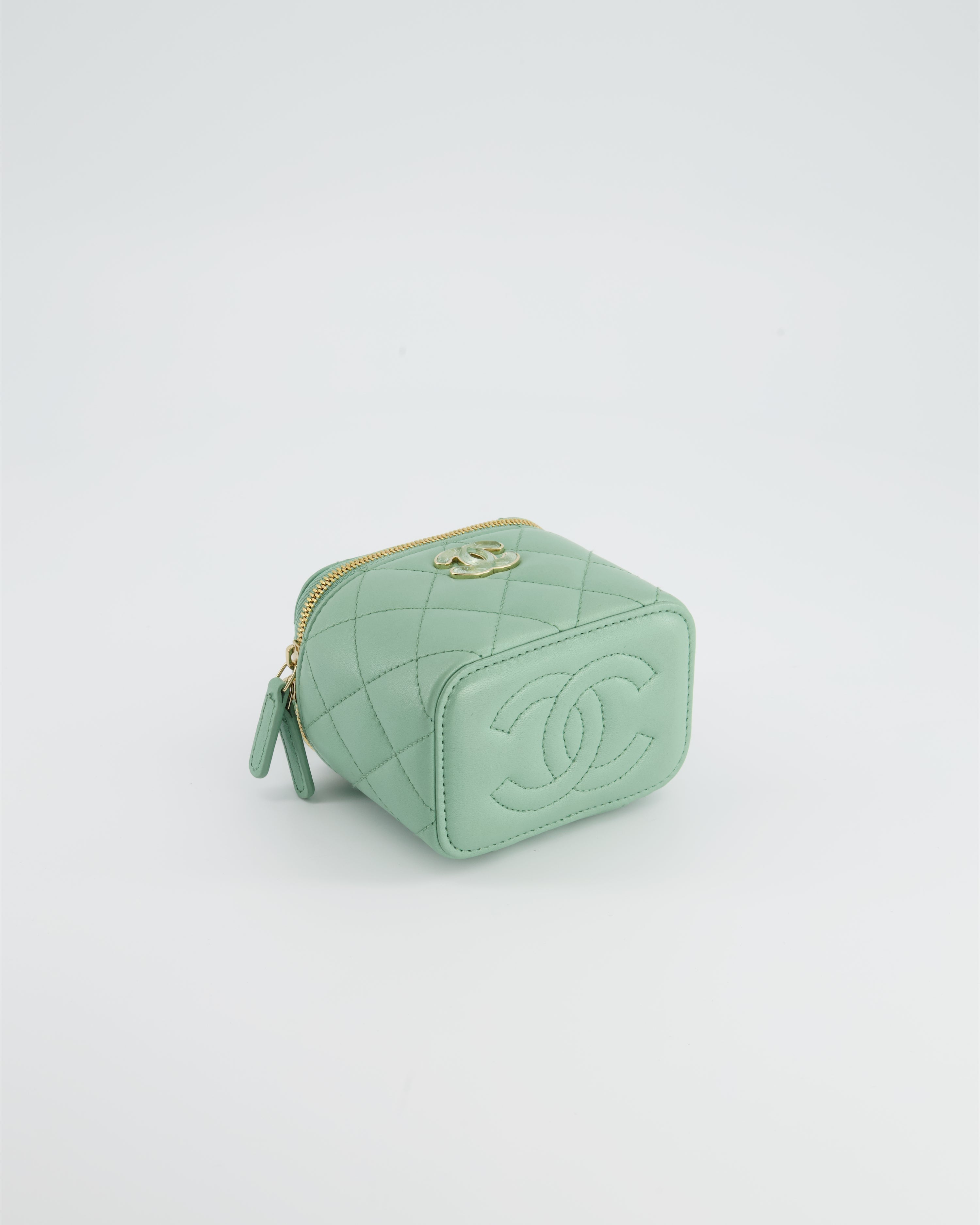Chanel Pistachio Green Coco Crush Mini Vanity Bag in Lambskin Leather with Champagne Gold & Green Enamel Hardware