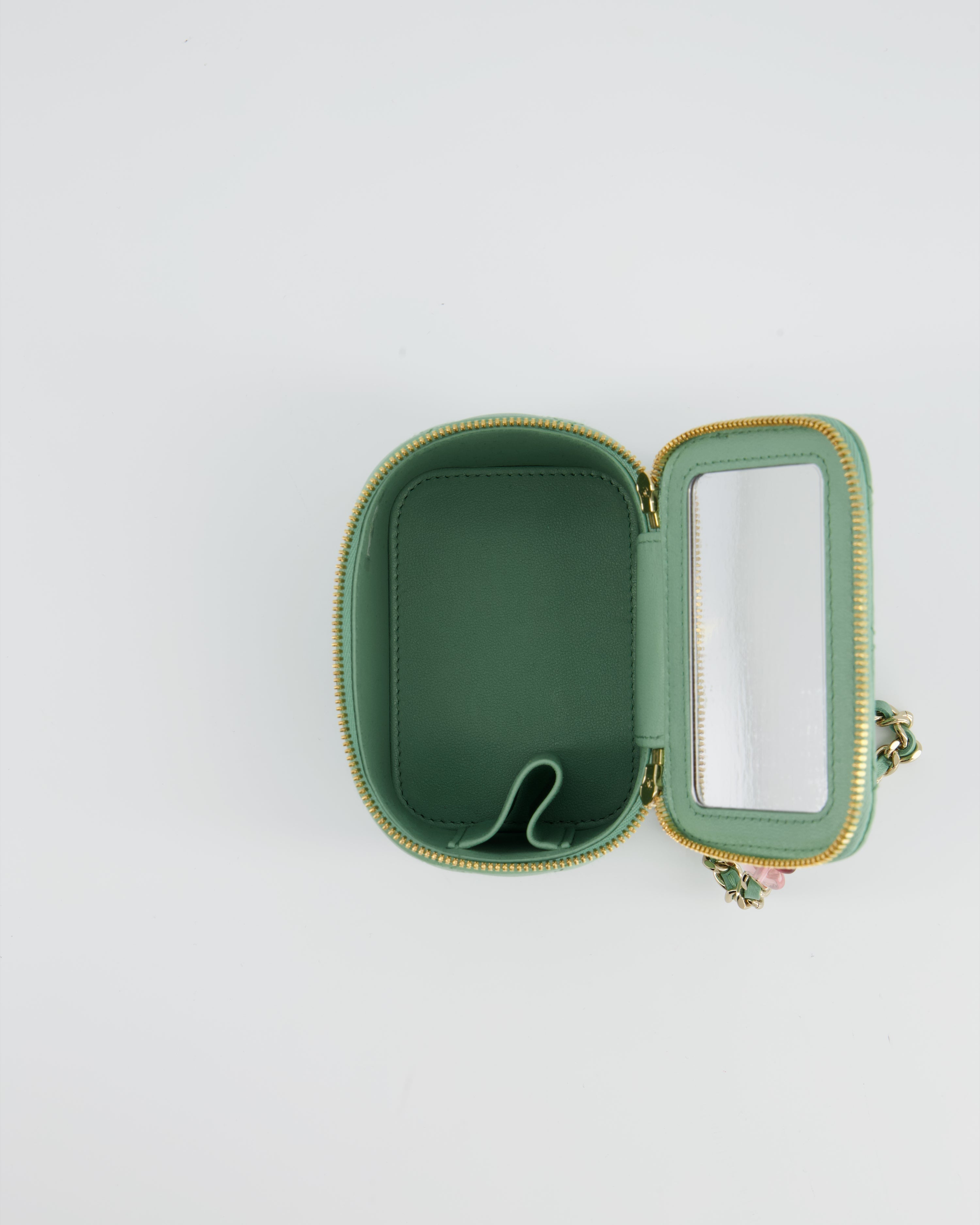 Chanel Pistachio Green Coco Crush Mini Vanity Bag in Lambskin Leather with Champagne Gold & Green Enamel Hardware