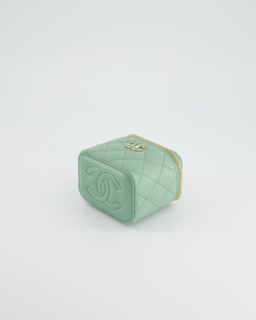 Chanel Pistachio Green Coco Crush Mini Vanity Bag in Lambskin Leather with Champagne Gold & Green Enamel Hardware