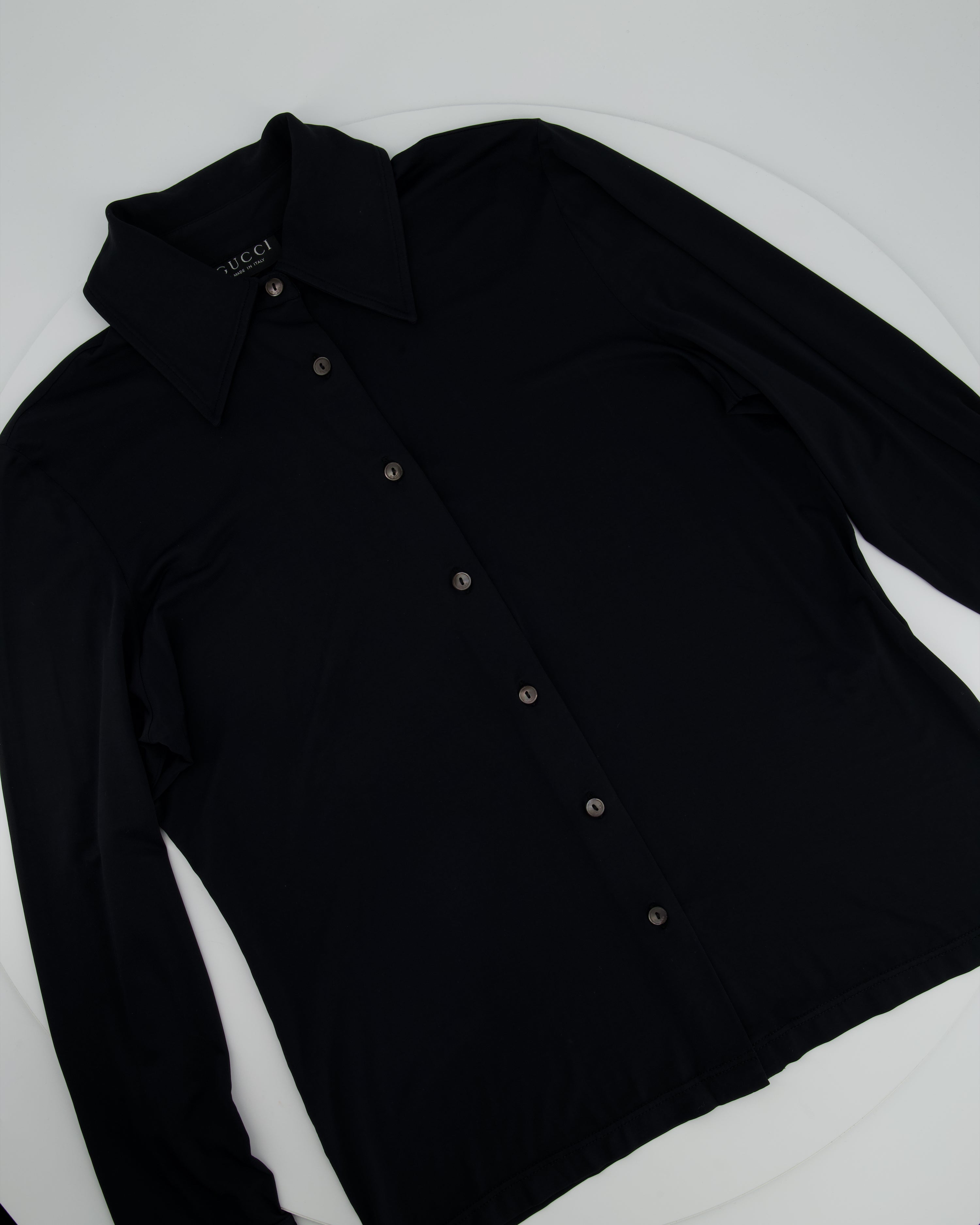 Gucci Navy Long Sleeve Stretch Shirt with Pearl Button Details IT 42 (UK 10)