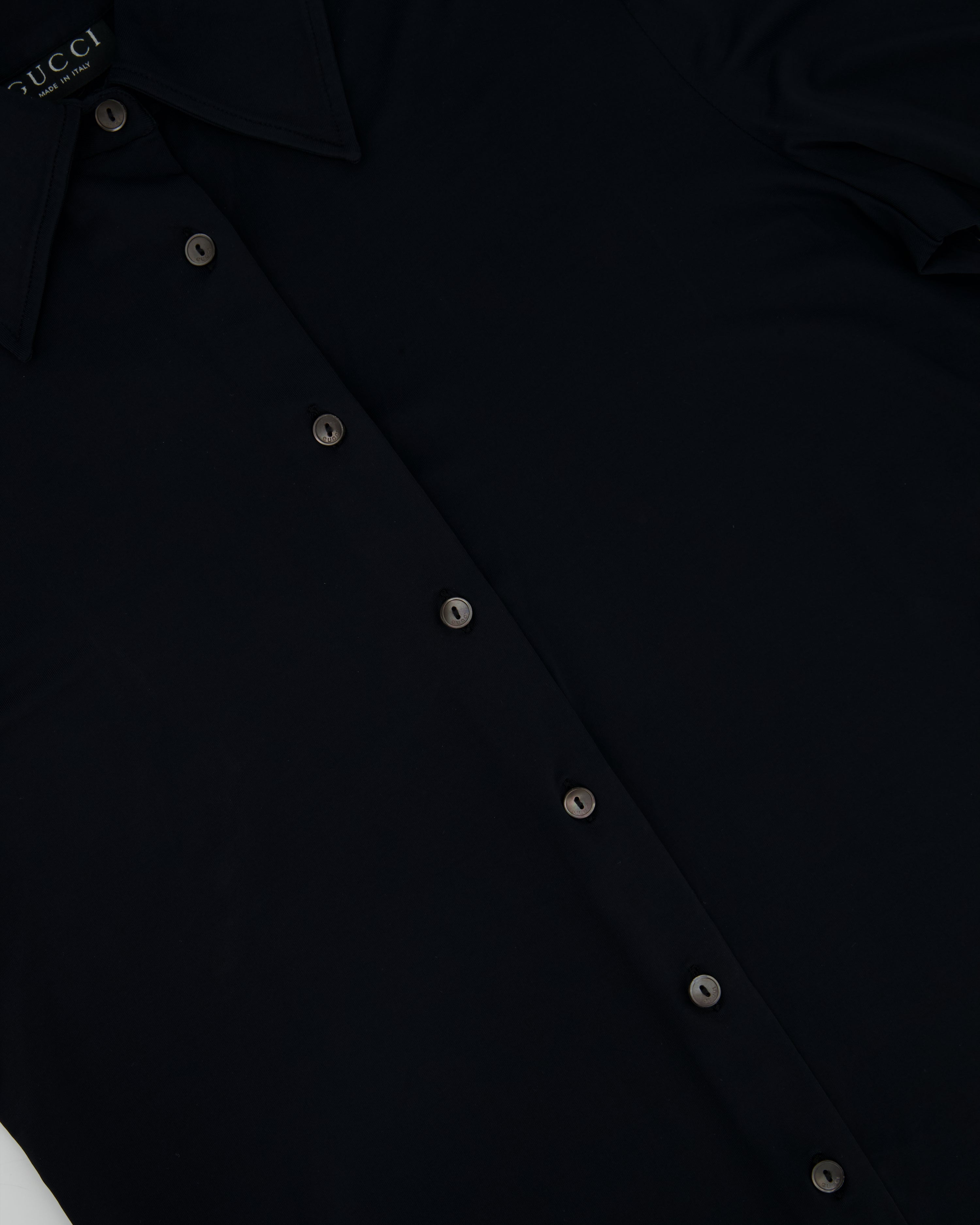 Gucci Navy Long Sleeve Stretch Shirt with Pearl Button Details IT 42 (UK 10)
