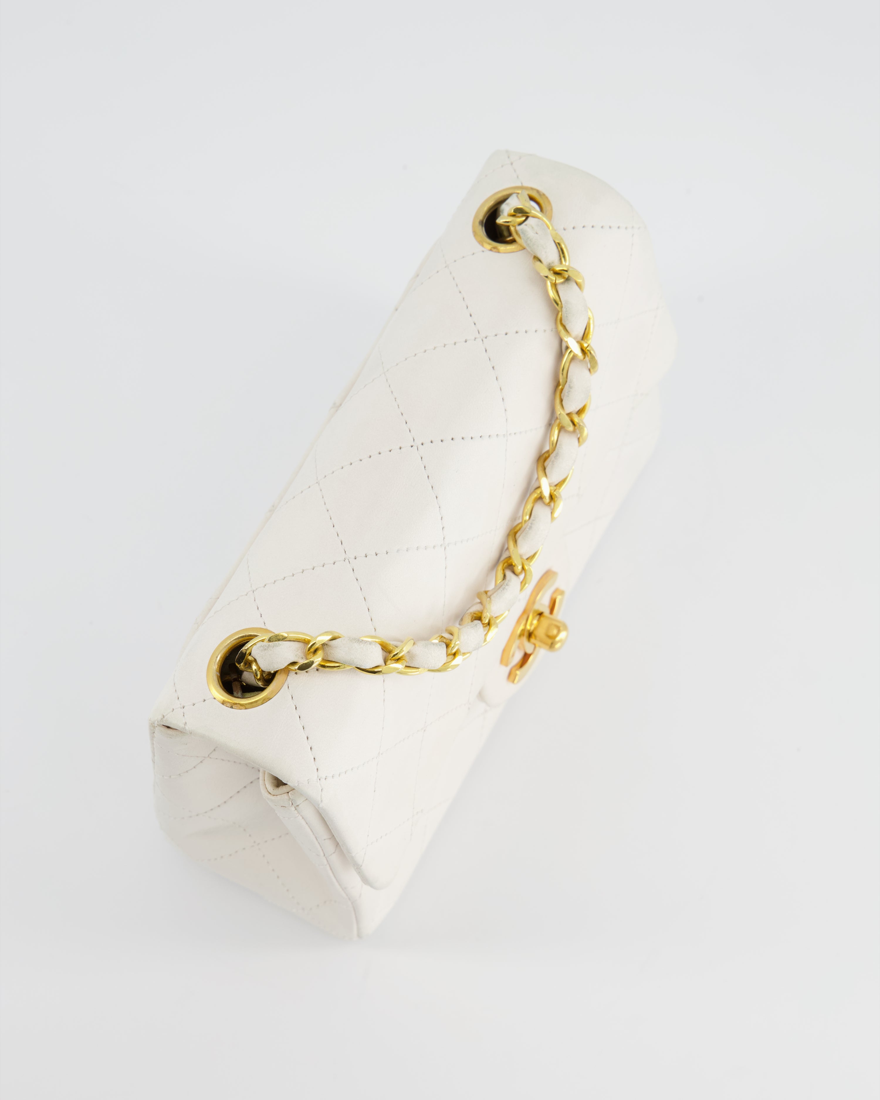 Chanel Vintage White Mini Square Bag in Lambskin Leather with 24K Gold Hardware