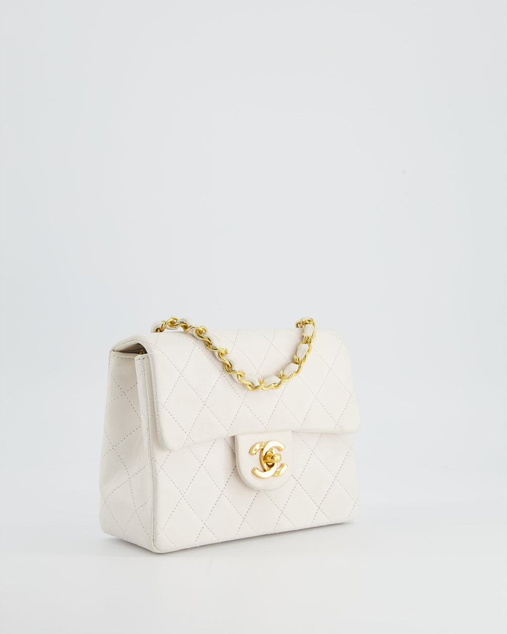 Chanel Vintage White Mini Square Bag in Lambskin Leather with 24K Gold Hardware