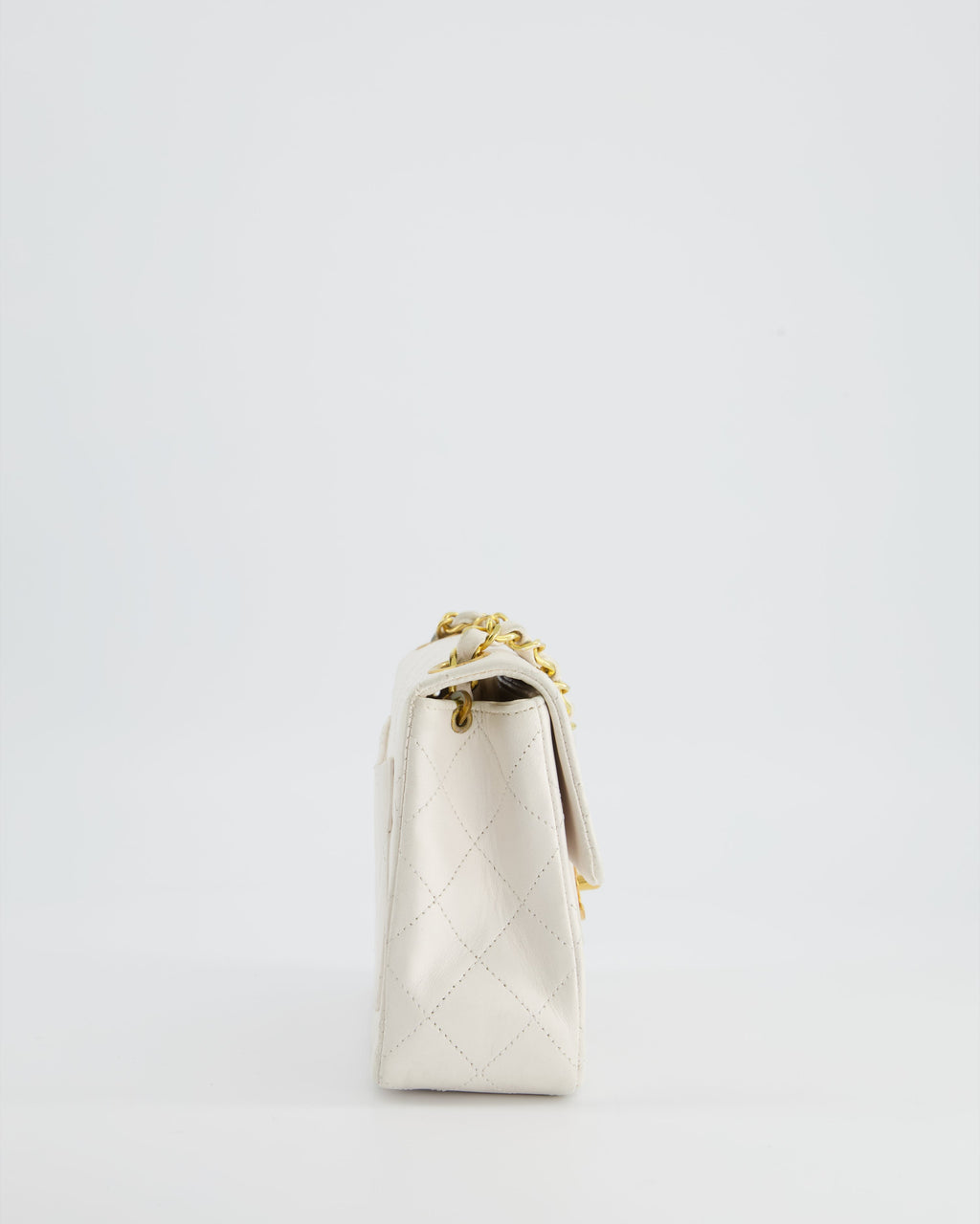 Chanel Vintage White Mini Square Bag in Lambskin Leather with 24K Gold Hardware