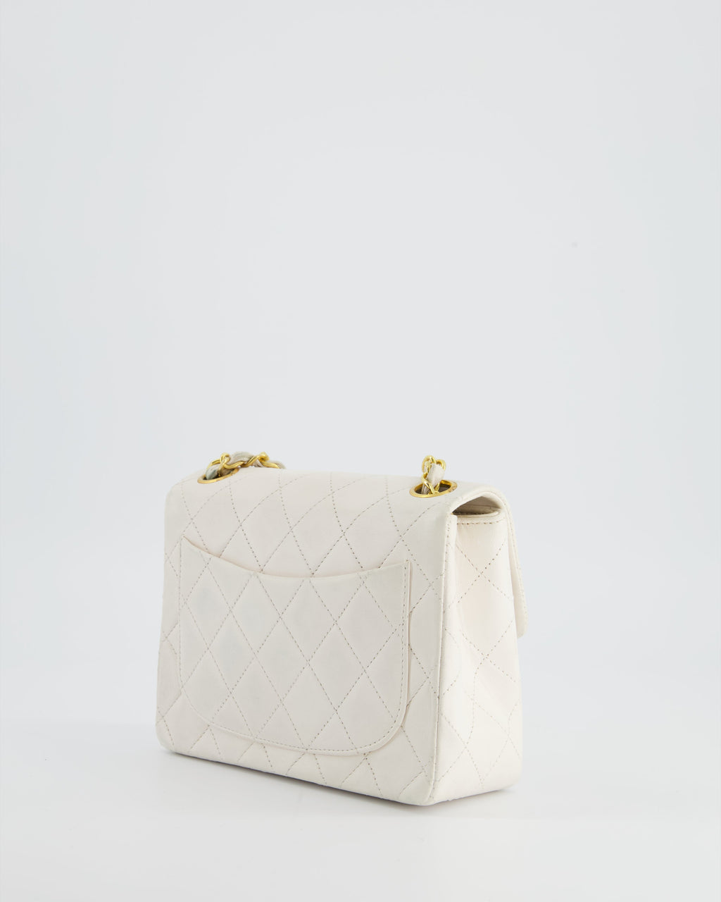 Chanel Vintage White Mini Square Bag in Lambskin Leather with 24K Gold Hardware