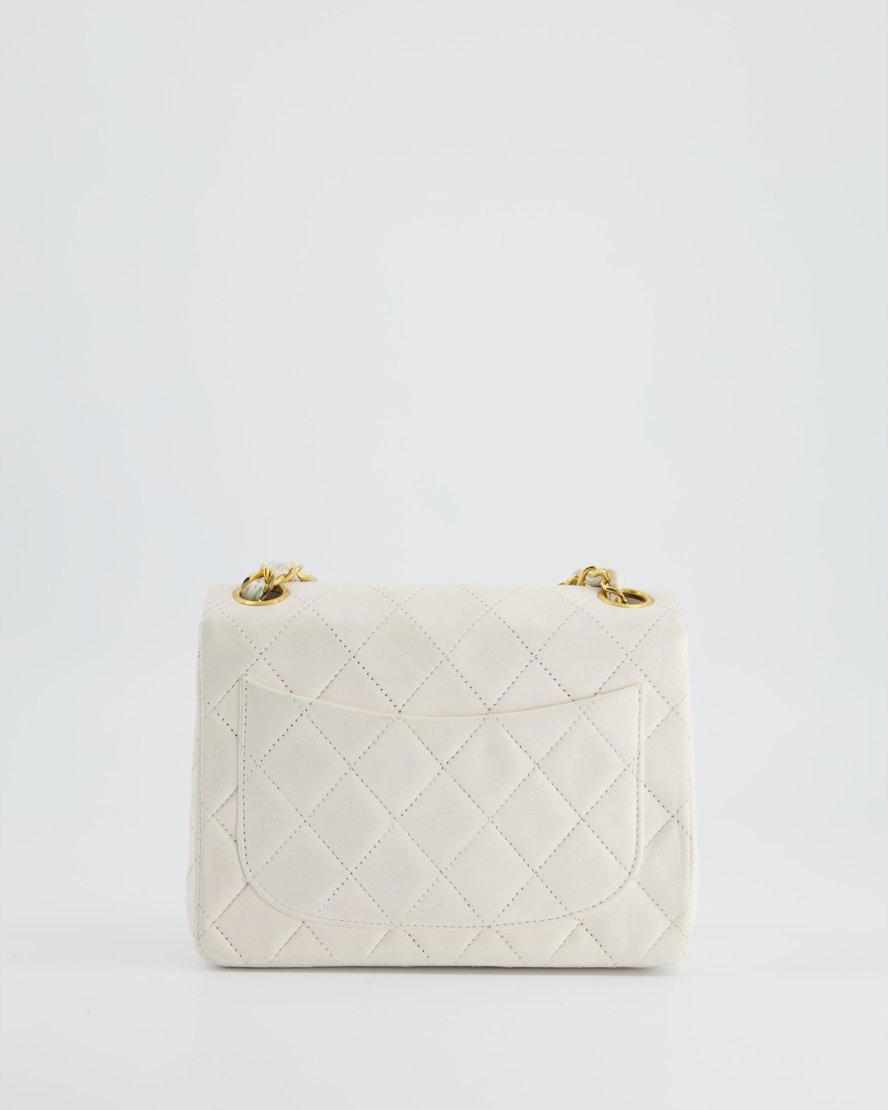 Chanel Vintage White Mini Square Bag in Lambskin Leather with 24K Gold Hardware
