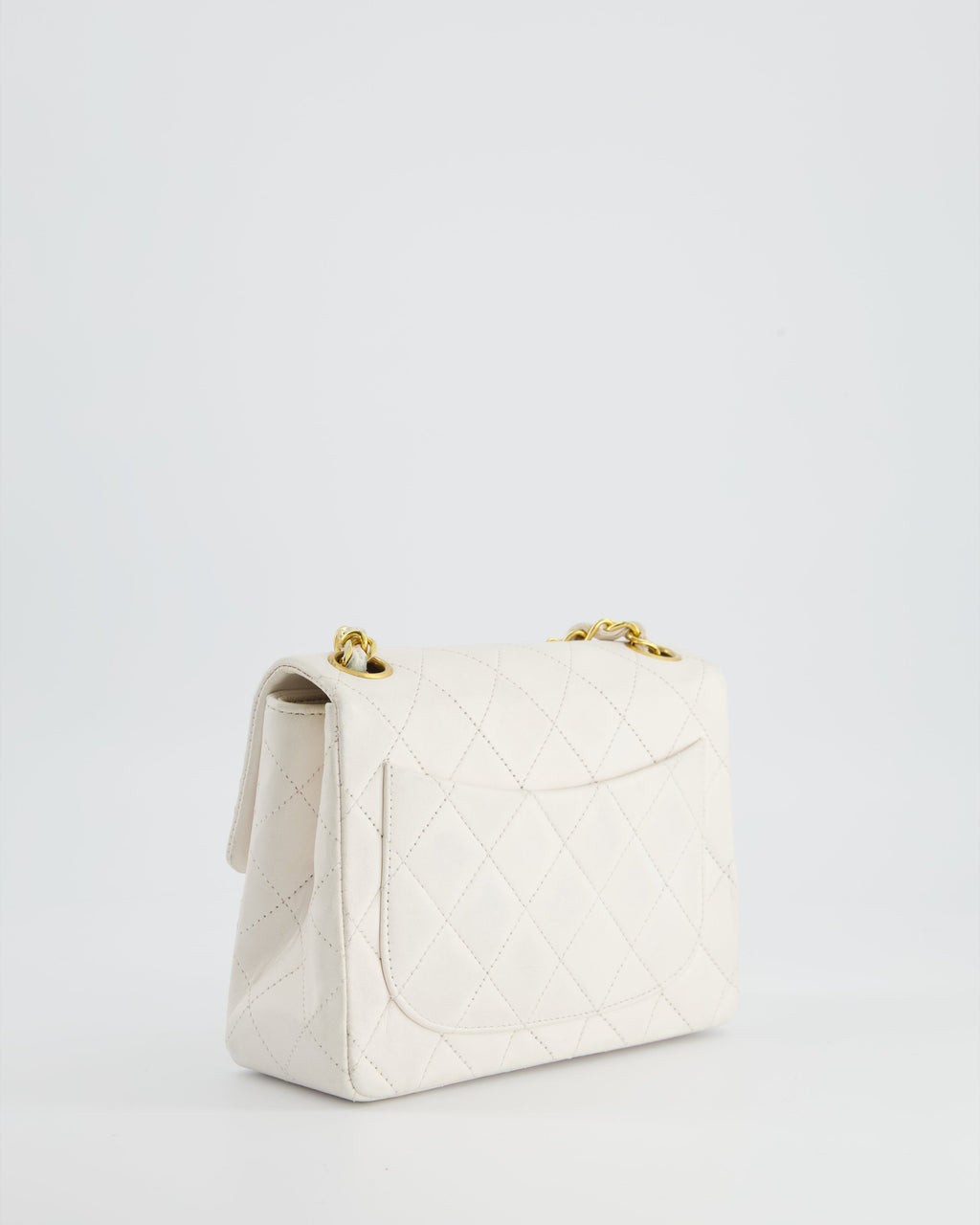 Chanel Vintage White Mini Square Bag in Lambskin Leather with 24K Gold Hardware