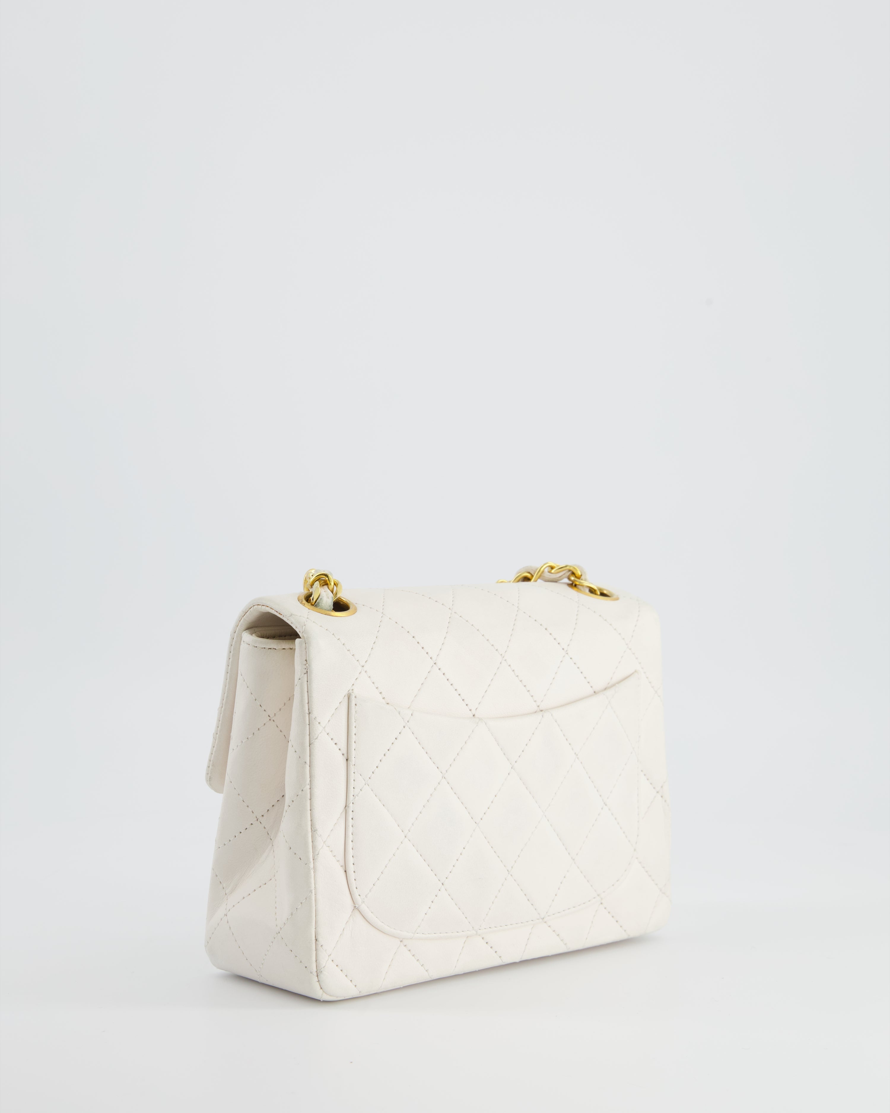 Chanel Vintage White Mini Square Bag in Lambskin Leather with 24K Gold Hardware