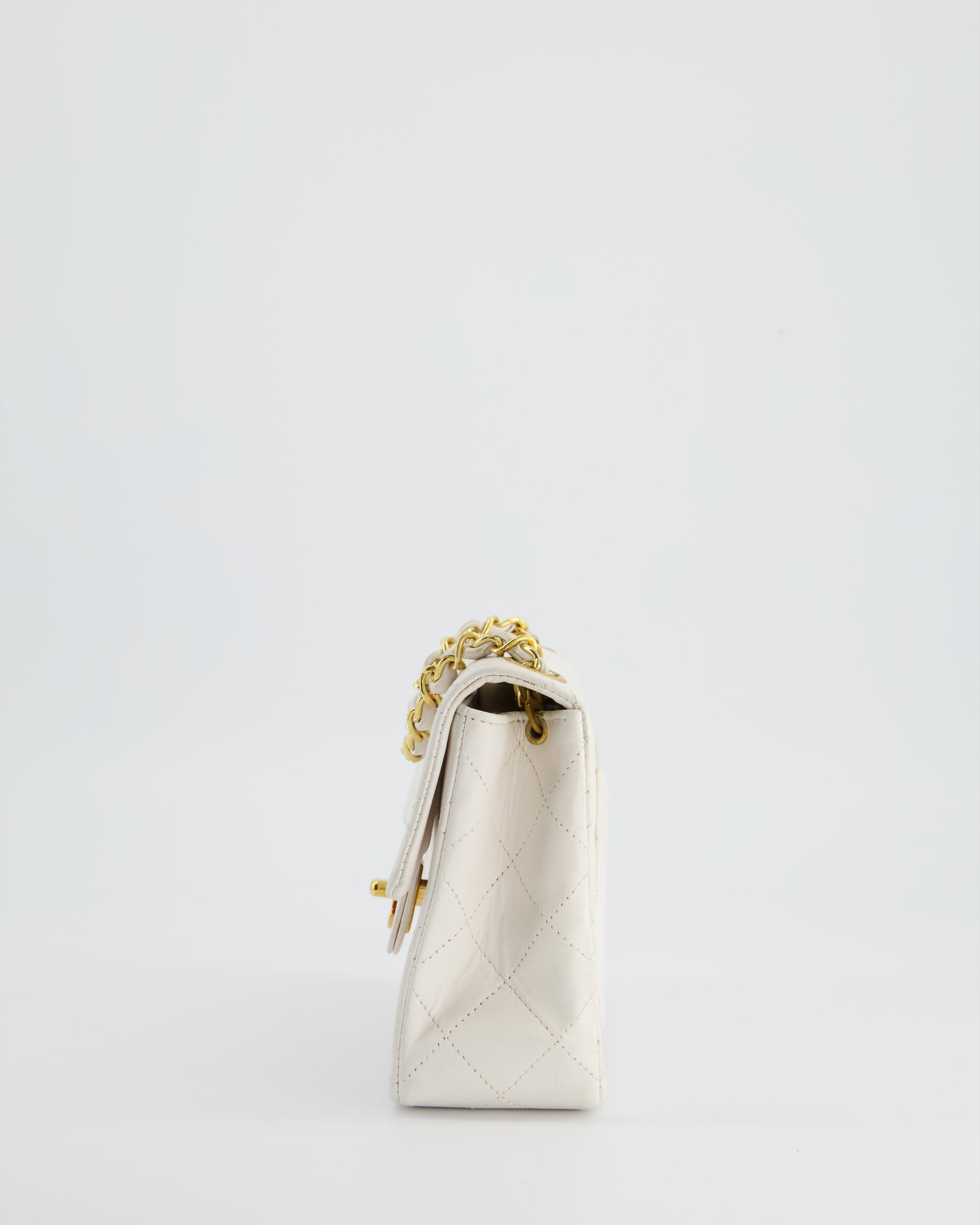 Chanel Vintage White Mini Square Bag in Lambskin Leather with 24K Gold Hardware