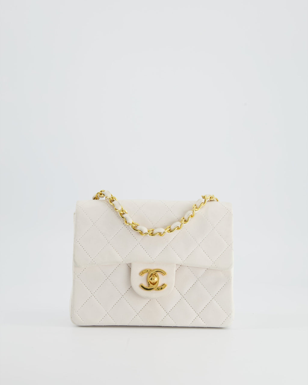 Chanel Vintage White Mini Square Bag in Lambskin Leather with 24K Gold Hardware