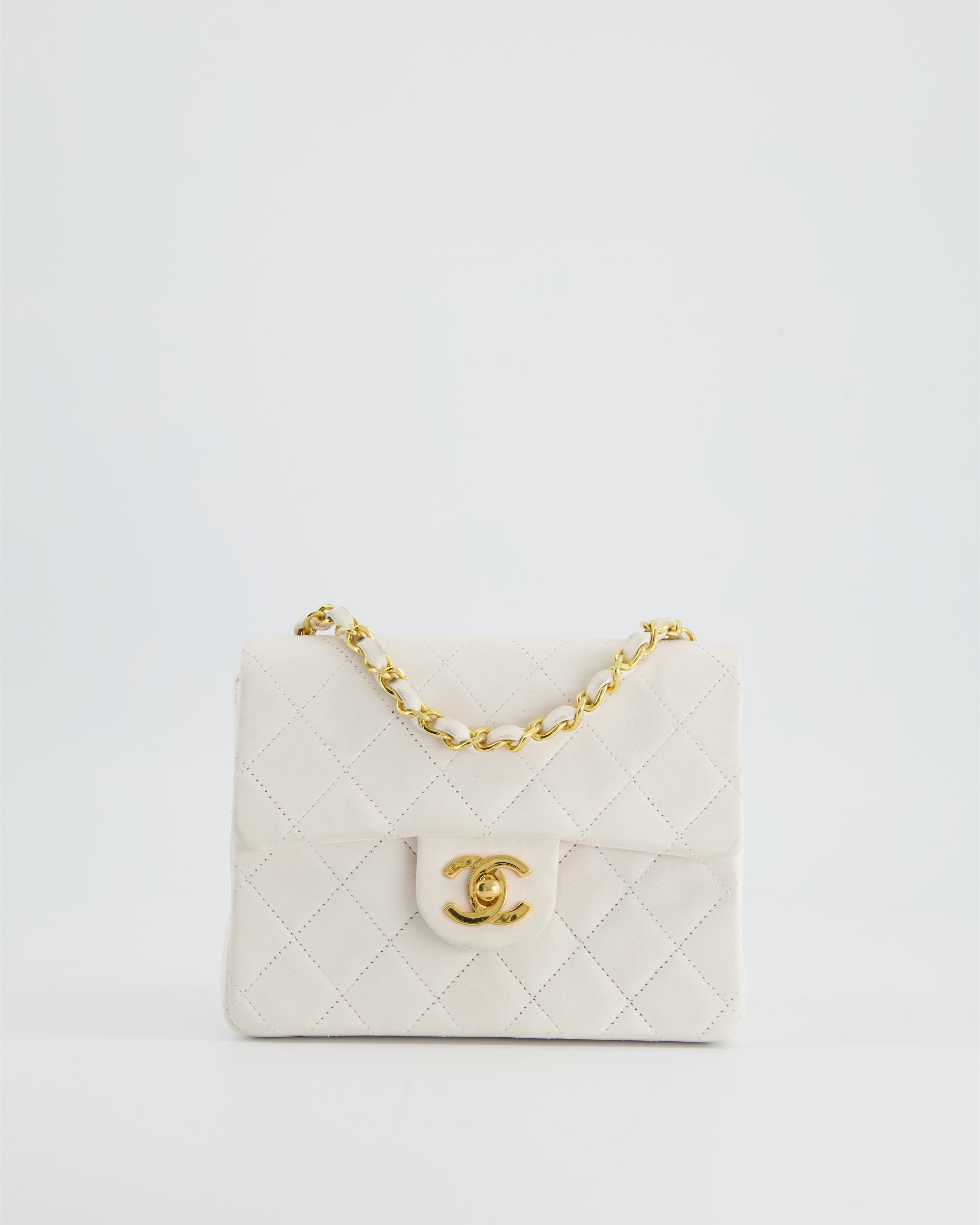 Chanel Vintage White Mini Square Bag in Lambskin Leather with 24K Gold Hardware