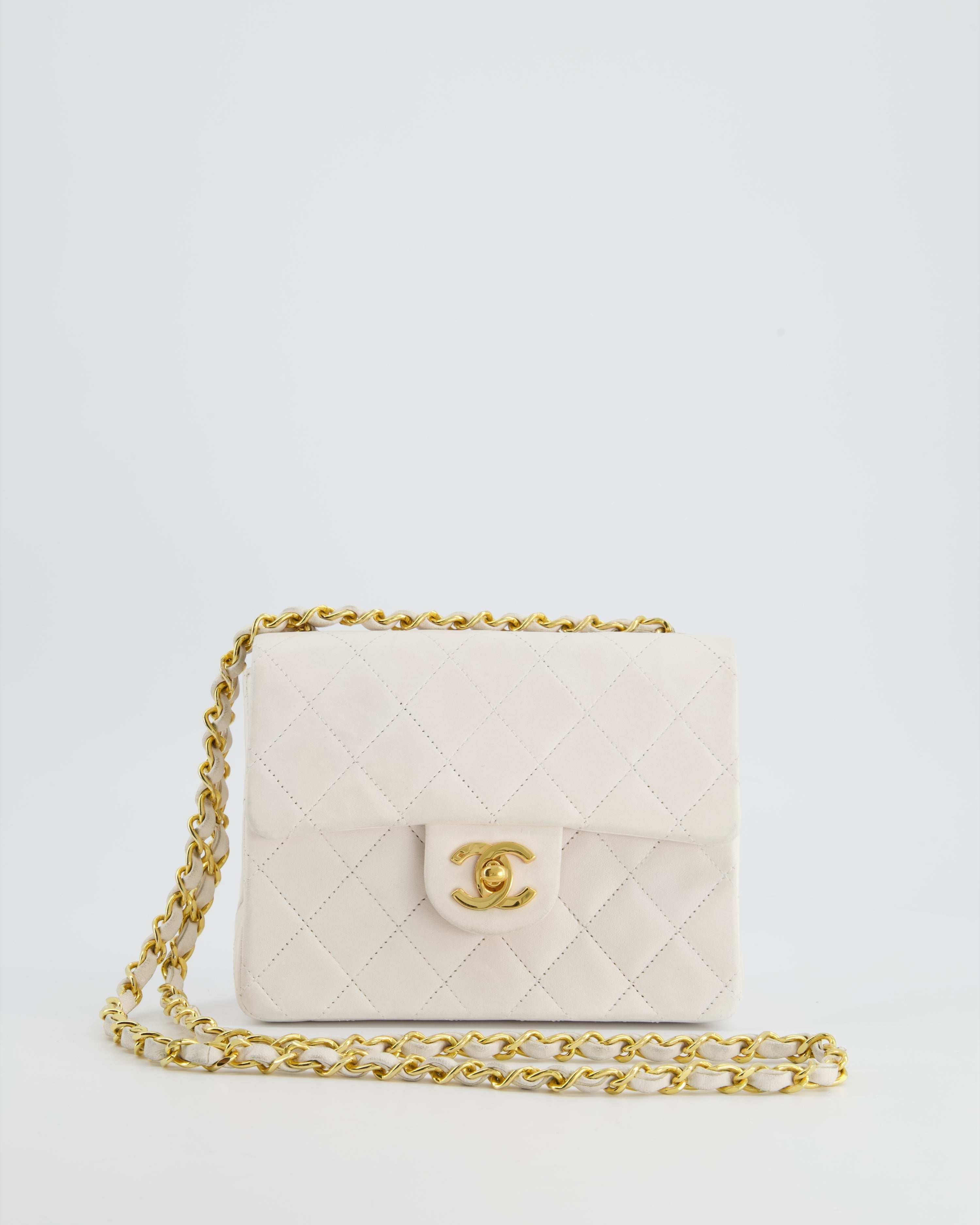 Chanel Vintage White Mini Square Bag in Lambskin Leather with 24K Gold Hardware
