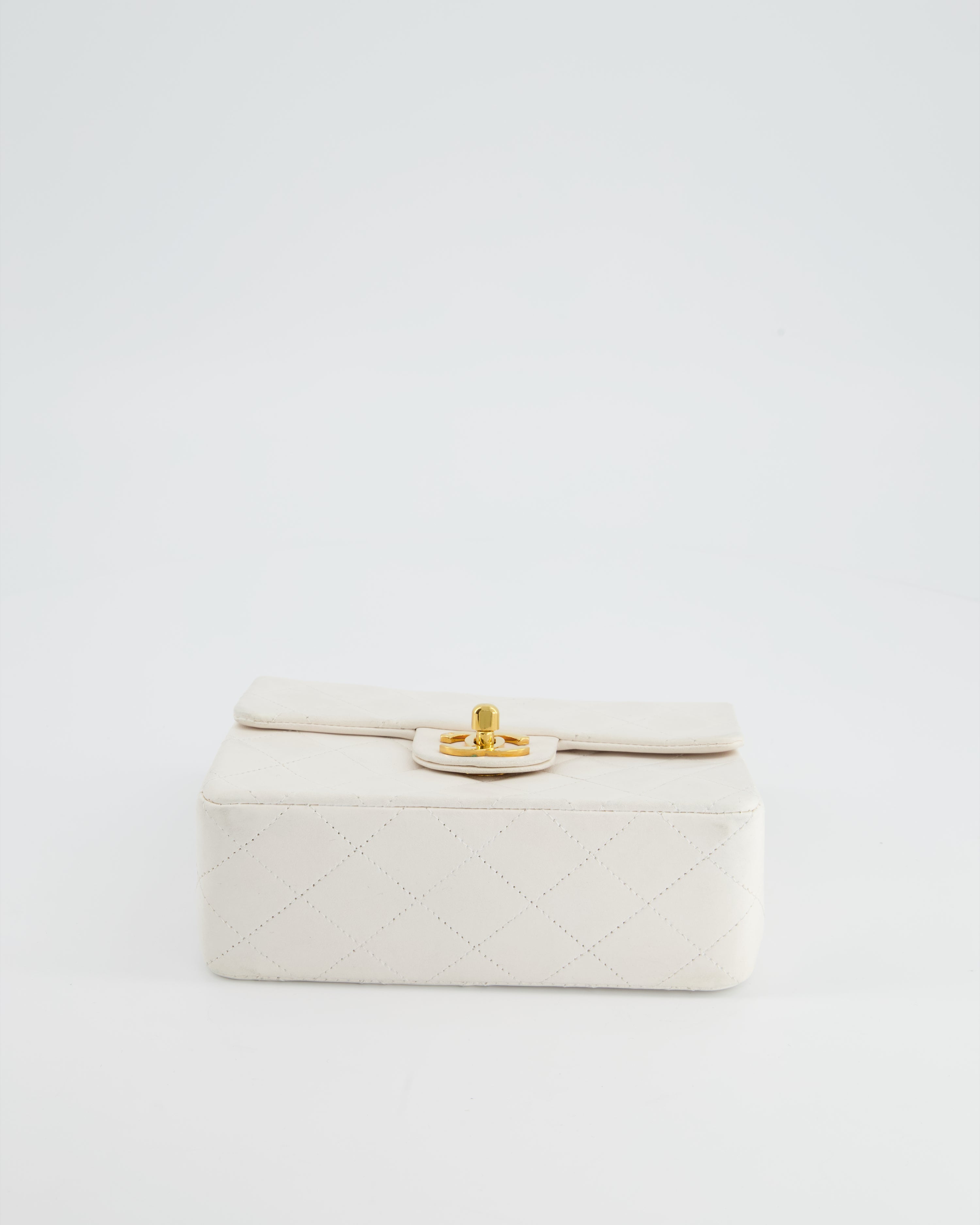 Chanel Vintage White Mini Square Bag in Lambskin Leather with 24K Gold Hardware