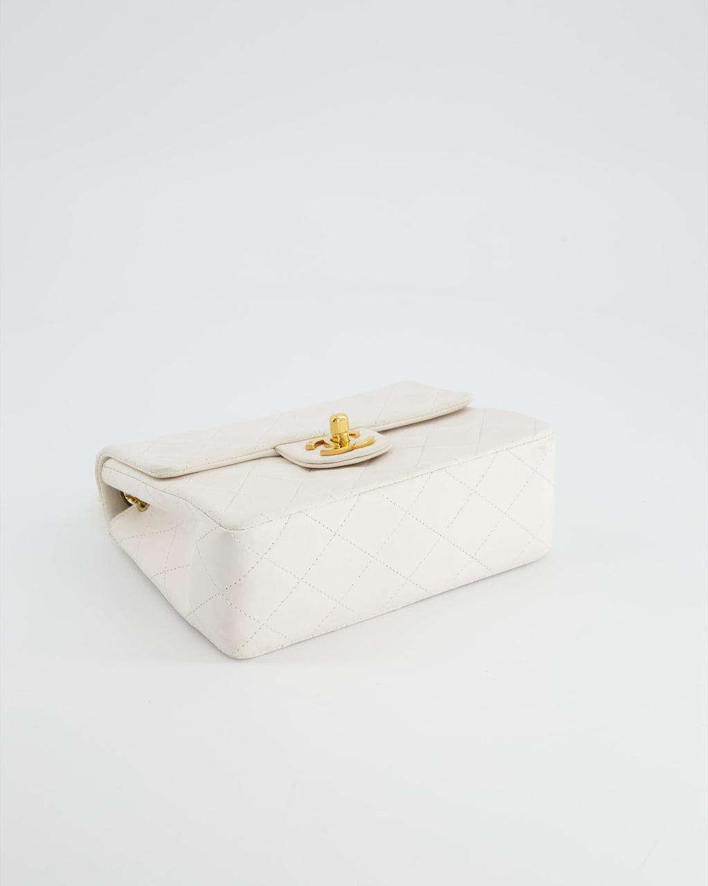Chanel Vintage White Mini Square Bag in Lambskin Leather with 24K Gold Hardware