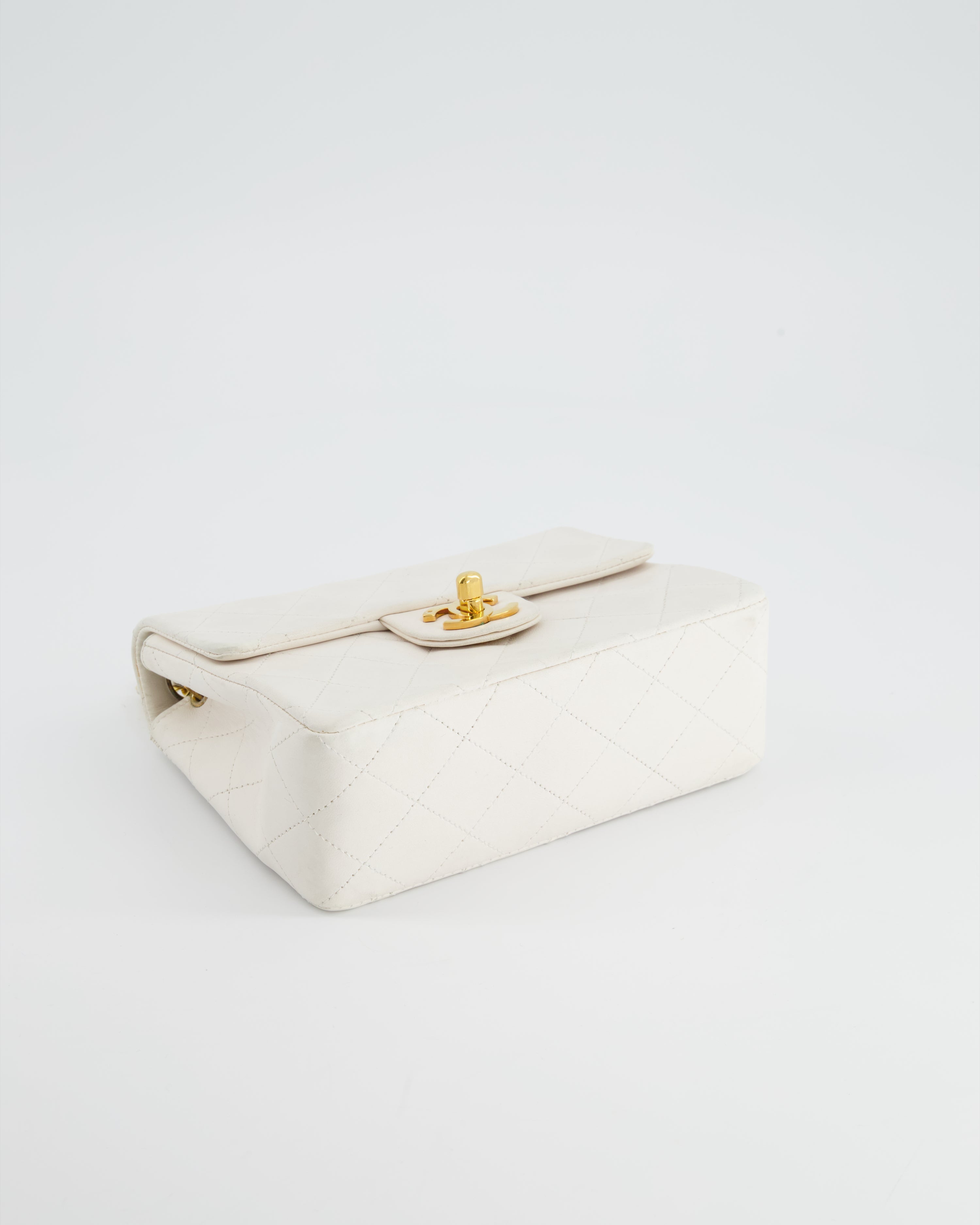 Chanel Vintage White Mini Square Bag in Lambskin Leather with 24K Gold Hardware