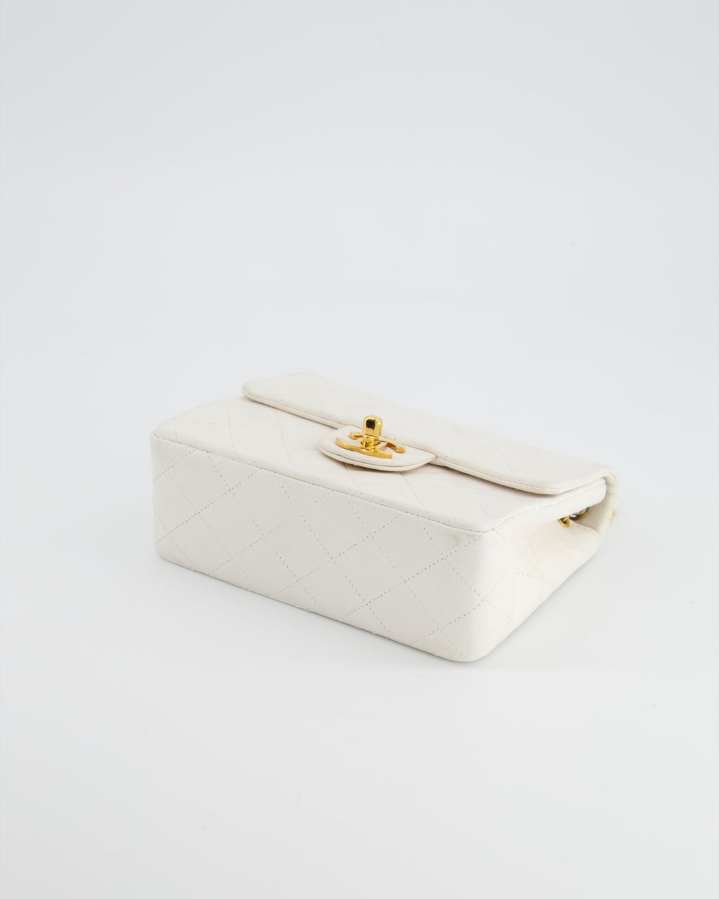 Chanel Vintage White Mini Square Bag in Lambskin Leather with 24K Gold Hardware