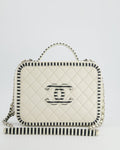 Chanel White Caviar Vanity Case with Zebra Motif CC Logo and Silver Hardware