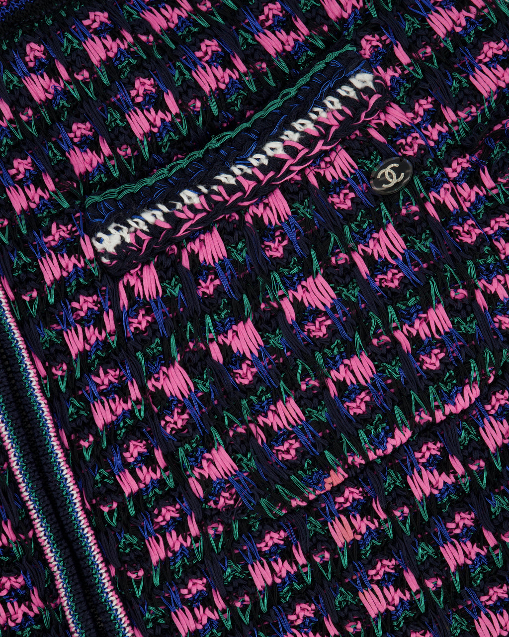 Chanel Black, Pink and Green Tweed Top and Mini Skirt Set with Metallic Fibres Size FR  38 (UK 10)