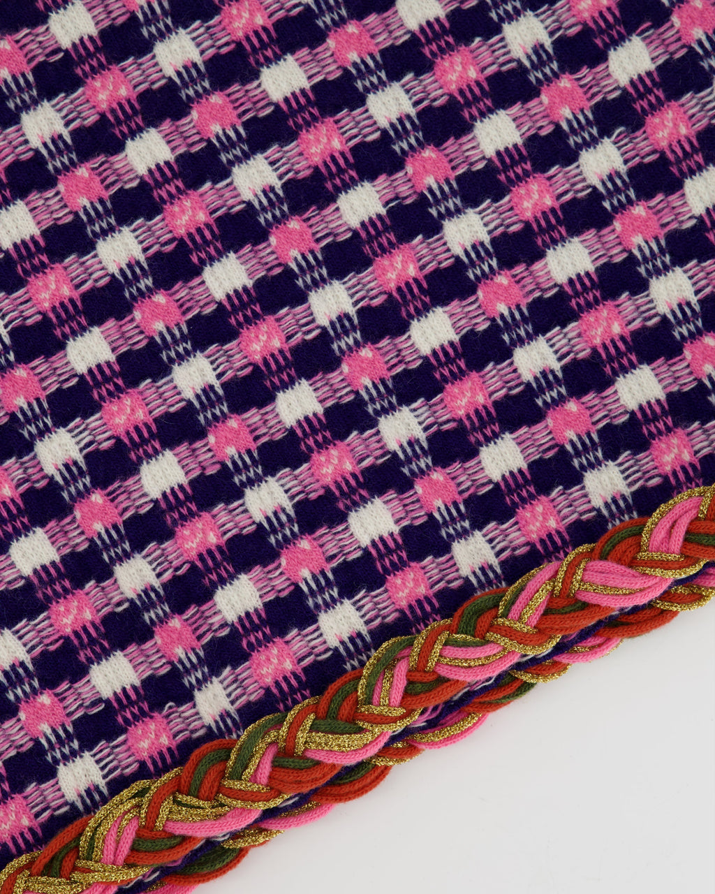 Gucci Pink, White and Purple Check Knitted Midi Skirt with Metallic Hem Size M (UK 10)