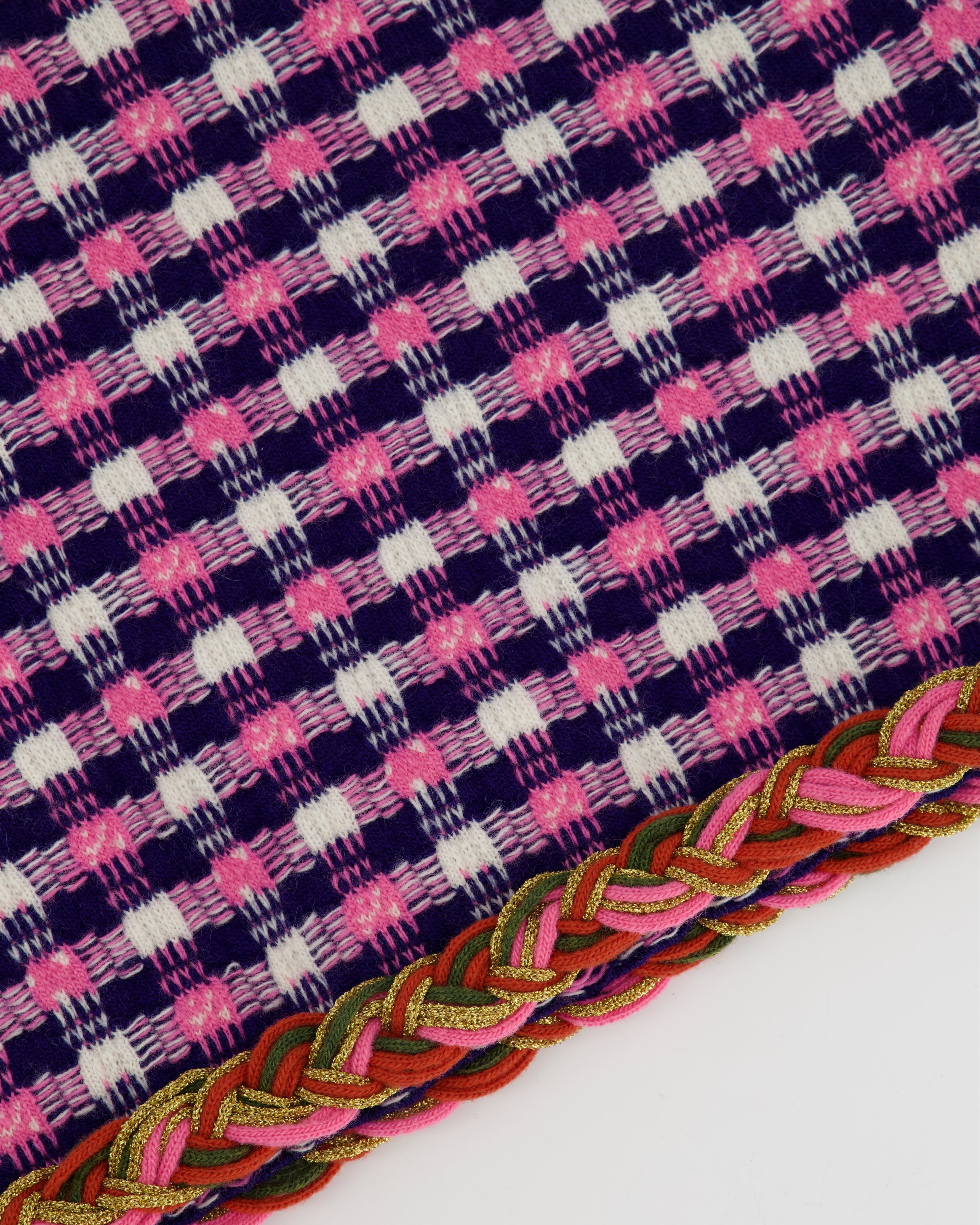 Gucci Pink, White and Purple Check Knitted Midi Skirt with Metallic Hem Size M (UK 10)